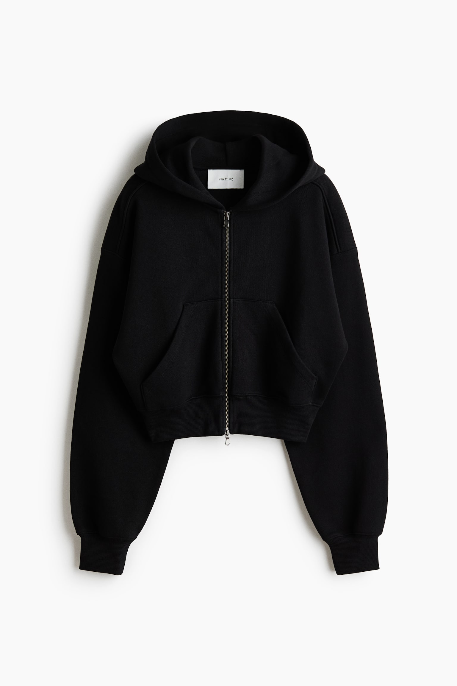 Cotton Zip Up Hoodie - Black - 1