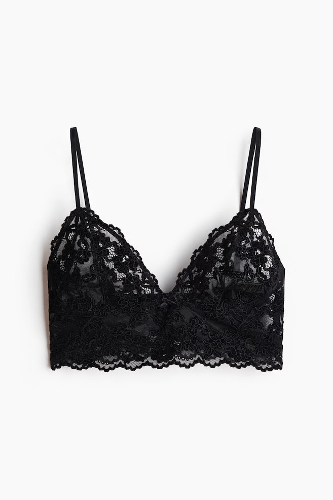 Embroidered bralette - Black/Pale beige - 1