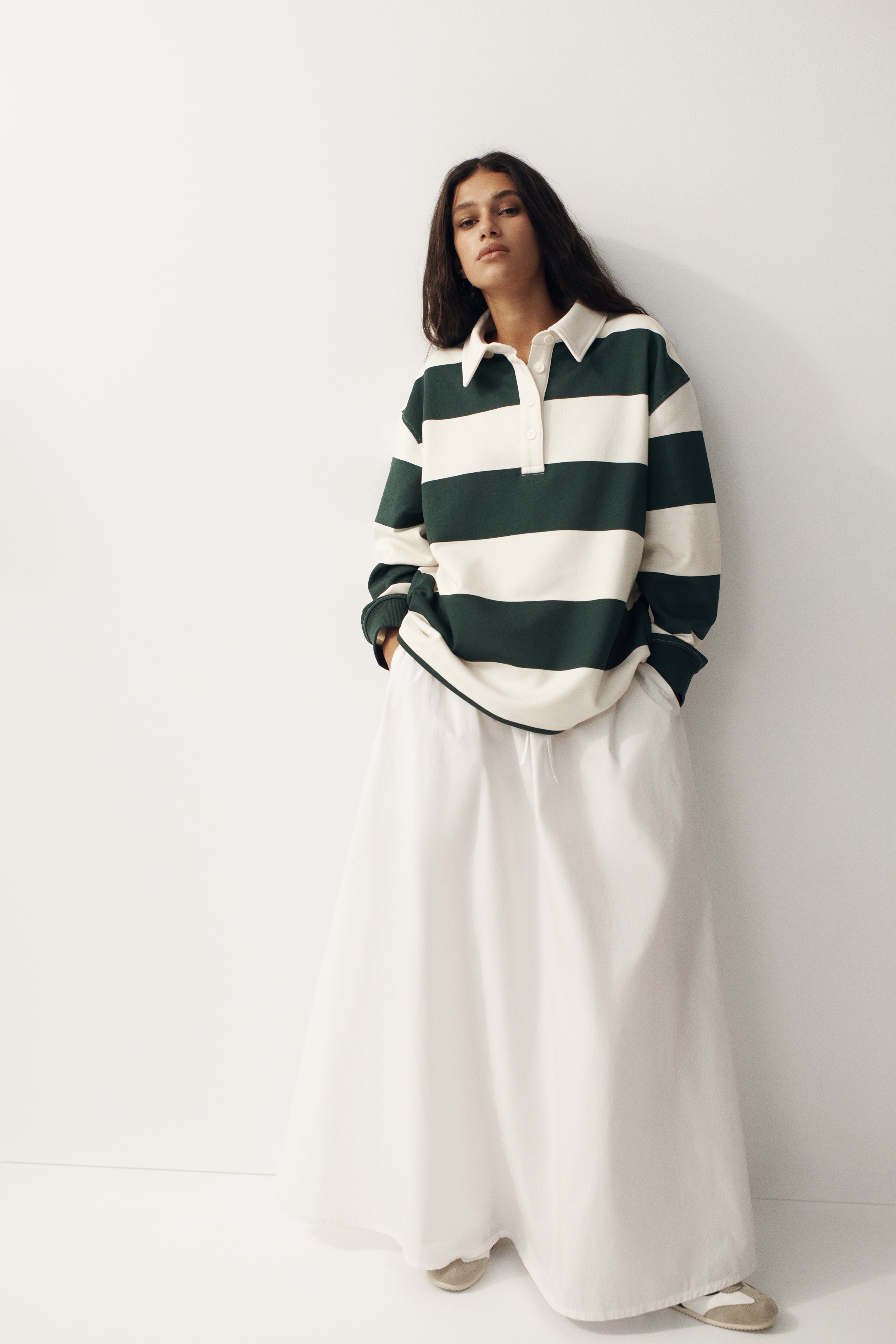 Oversized Rugby Shirt - Dark green/striped/Plum purple