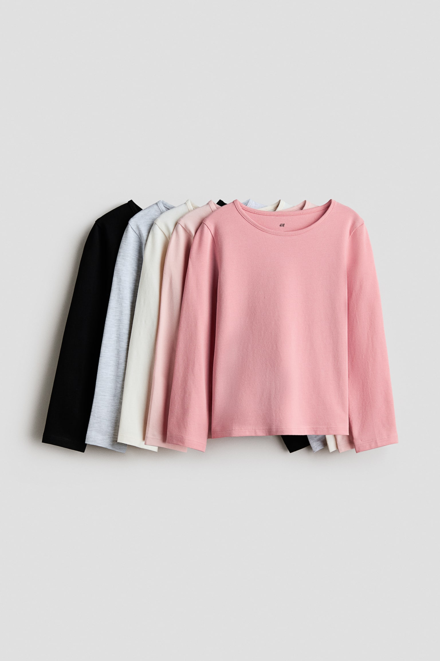 5er-Pack Langarmshirts - Mattrosa/Cremefarben