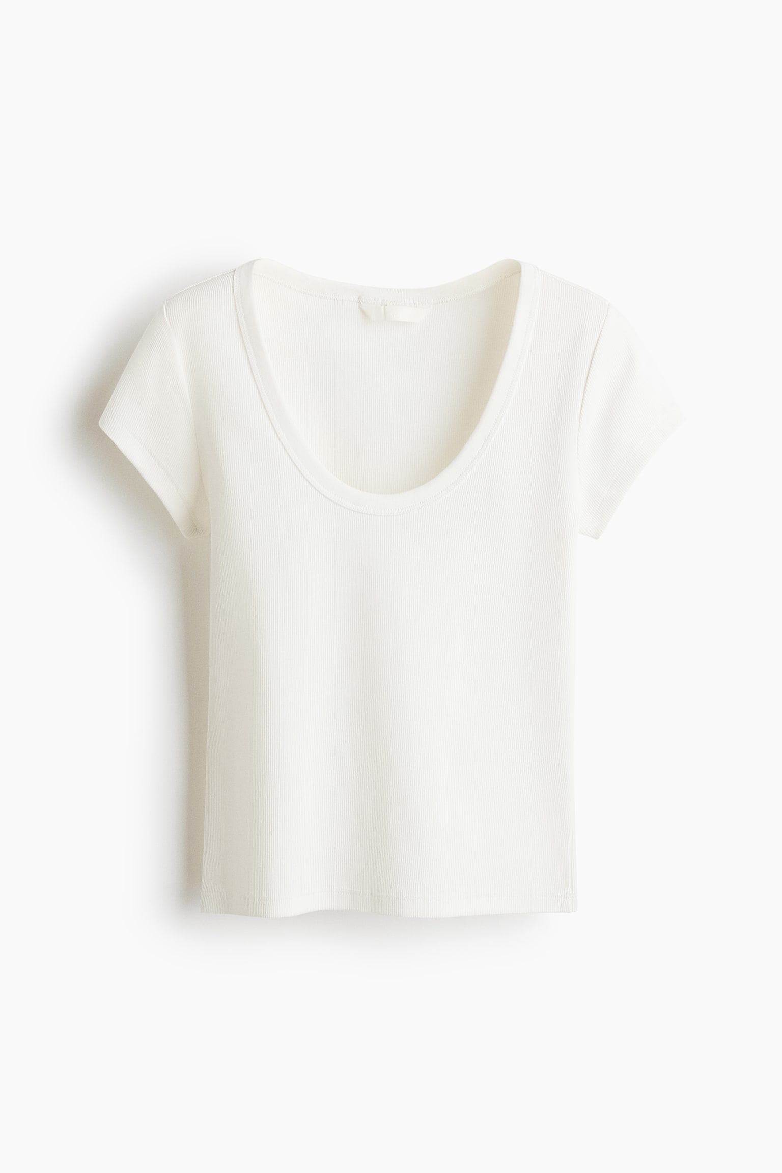 Geribd T-shirt met diepe halslijn - Wit/Donkerbruin/Grijs gemêleerd/Lichtgeel/Lichtblauw - 1