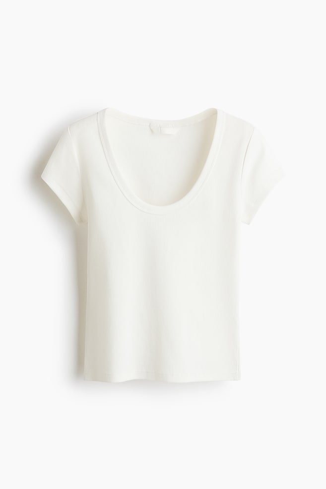 Ribbed scoop-neck T-shirt - White/Grey marl/Light blue/Light yellow - 1