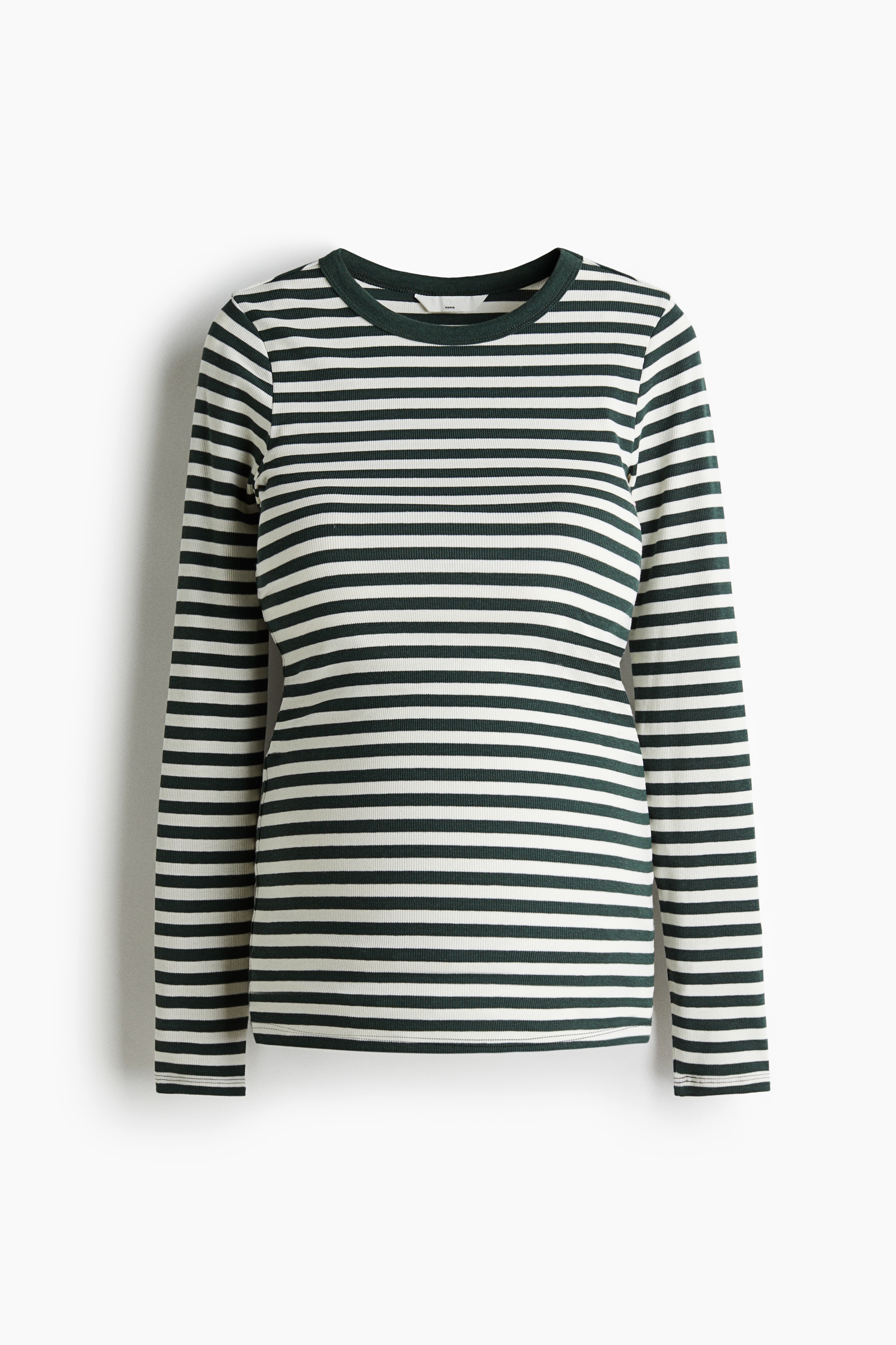 H&M MAMA - Dark green/Striped MAMA Ribbed jersey top - Size: M  - H&M