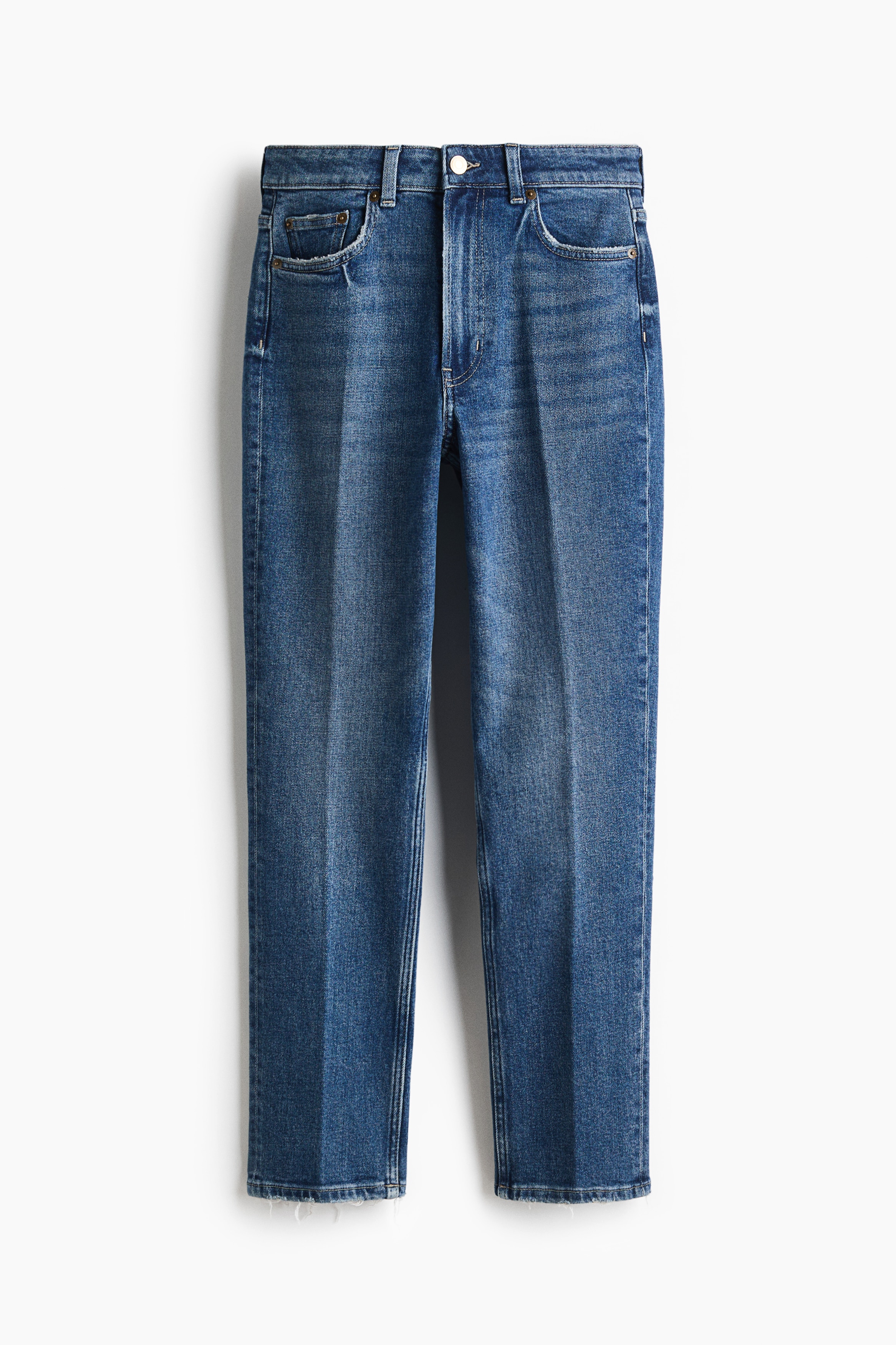 High-Rise Slim Straight Ankle Jeans - Denim blue/White/Light denim blue