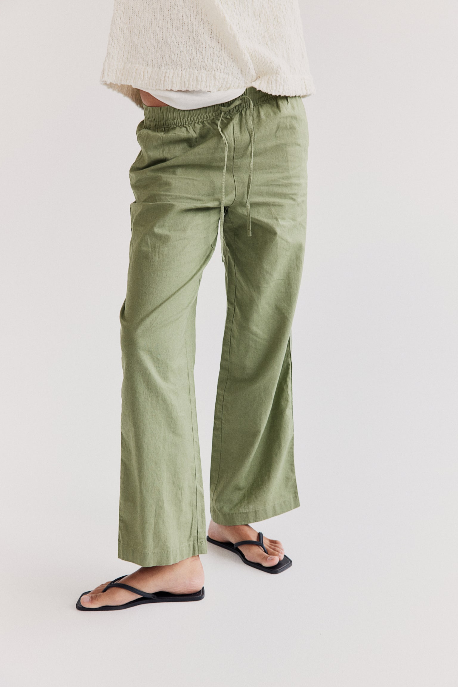 Linen Blend Pants - Khaki green/Black/White/Light beige - 4