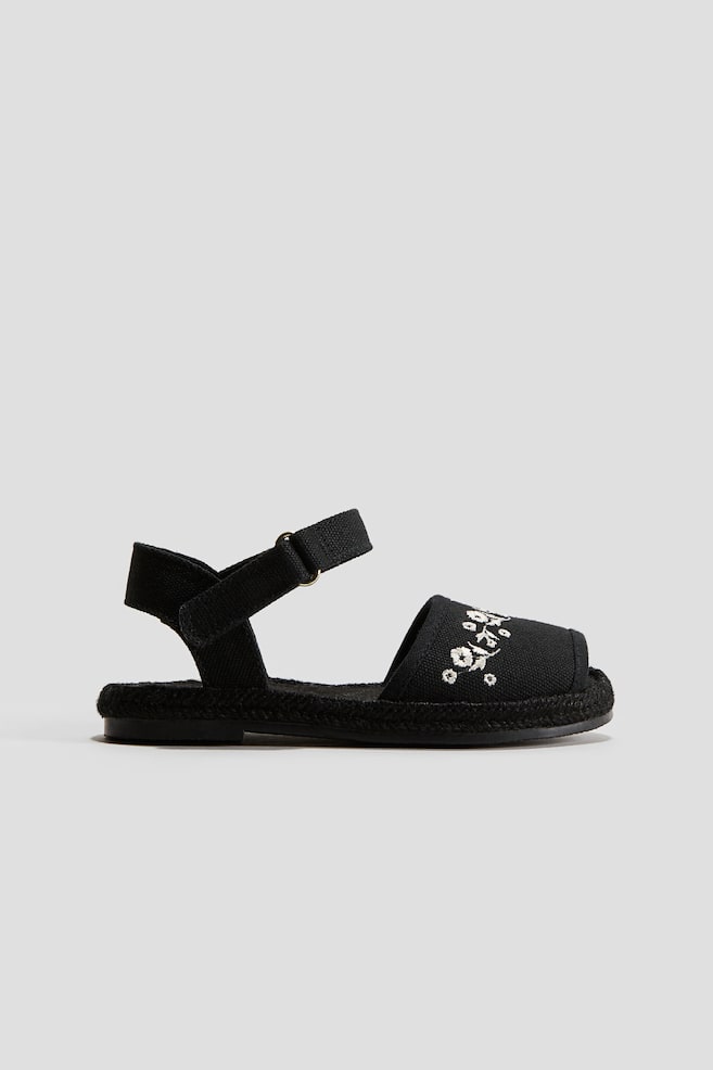 Sandalen mit Knöchelriemen - Schwarz/Blumen - 1