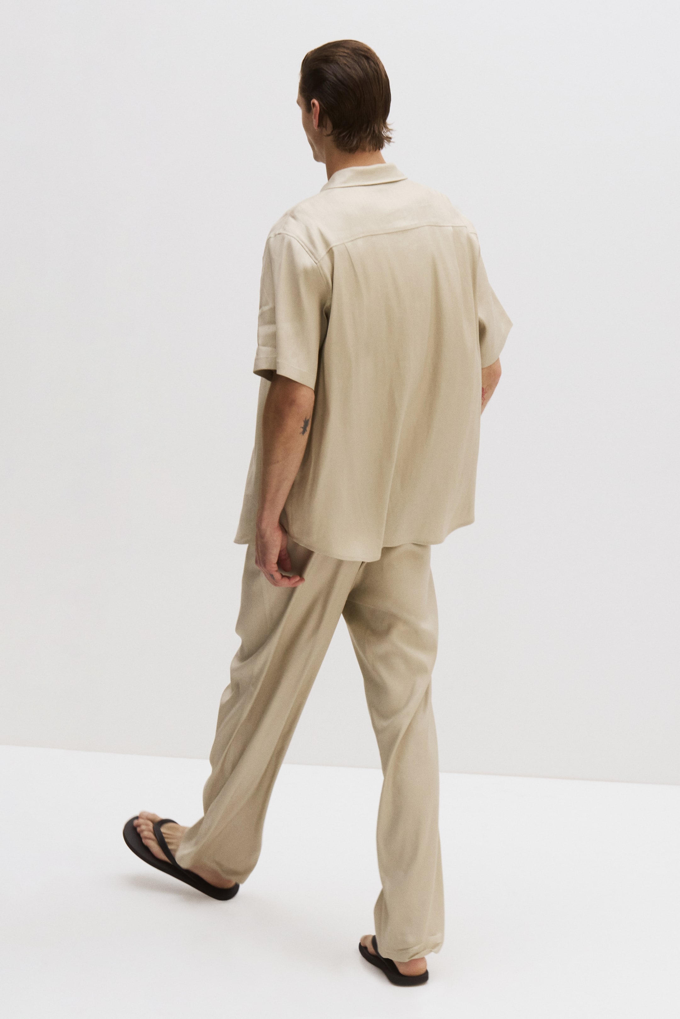 Pantalon ample facile d'entretien en lin mélangé