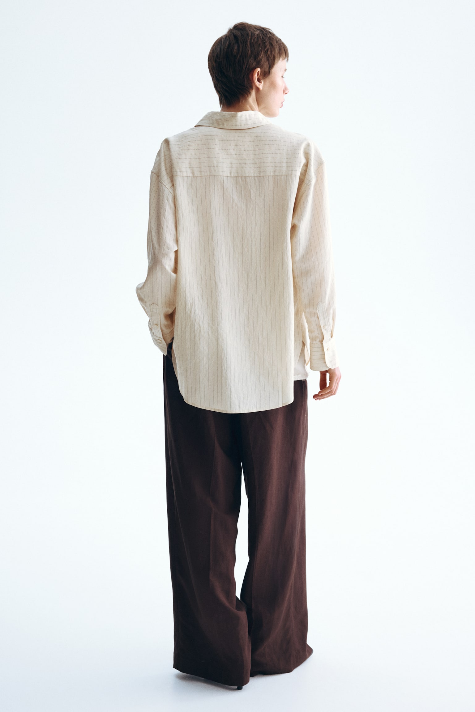 Camicia oversize - Beige chiaro/gessato/Beige kaki/gessato - 5