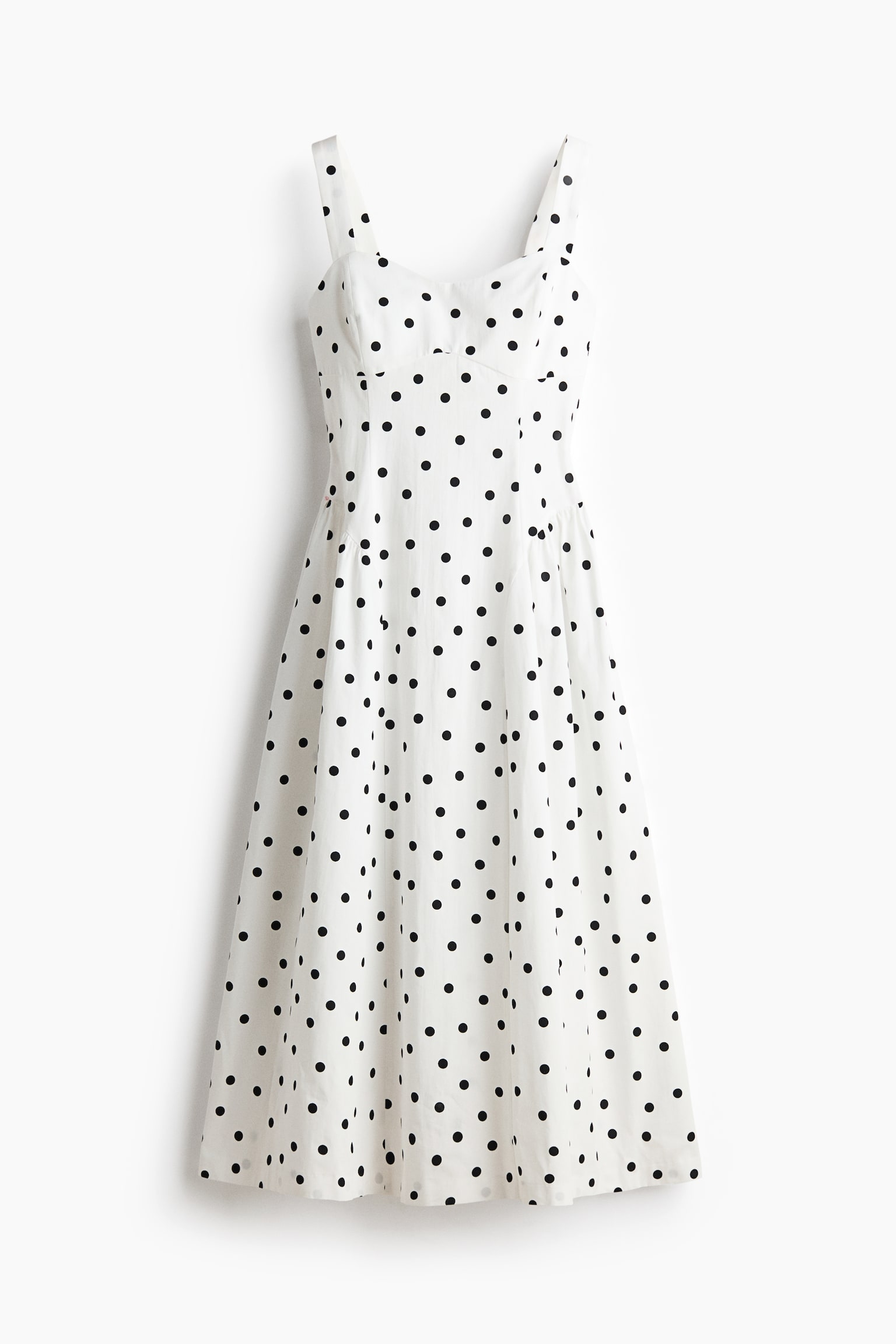 Midi Dress with Flared Skirt - White/polka dot - 1