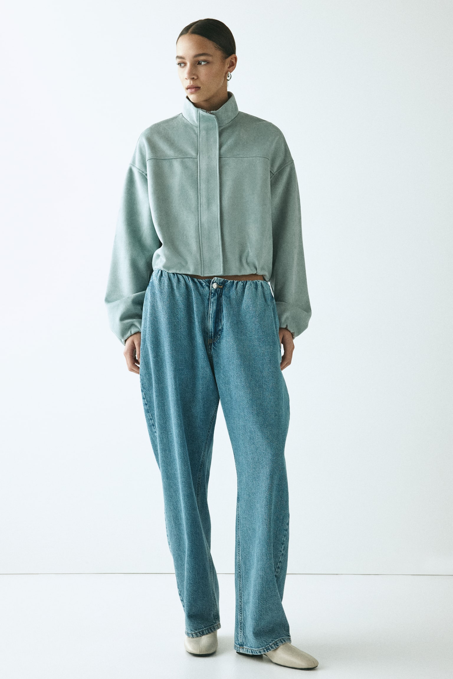 Oversized jacket - Light dusty turquoise/Light brown - 5