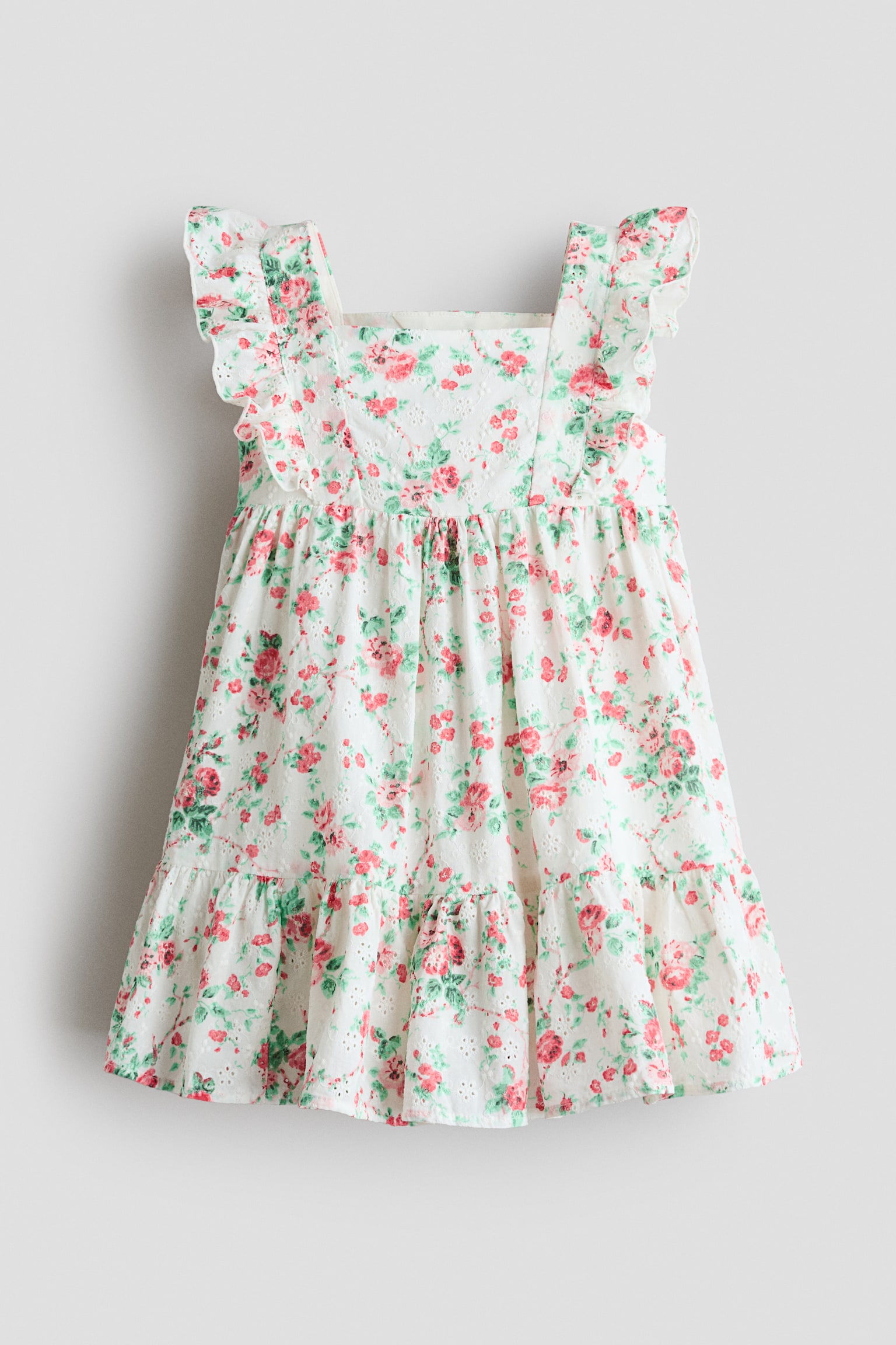Robe volantée en coton à motif - Blanc/fleuri