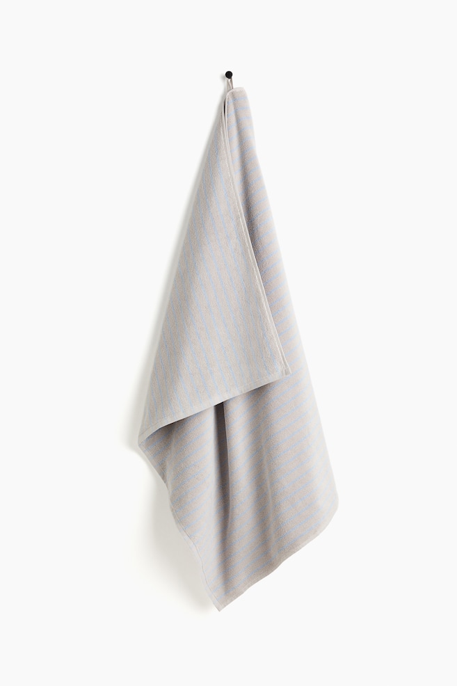 Printed Cotton Terry Bath Sheet - Light gray/blue striped/Light pink/burgundy striped - 1