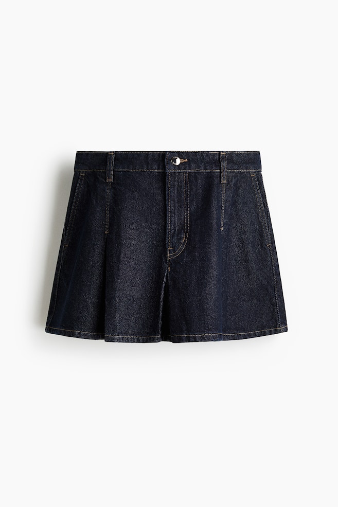 Pleated Denim Skirt - Dark denim blue - 1