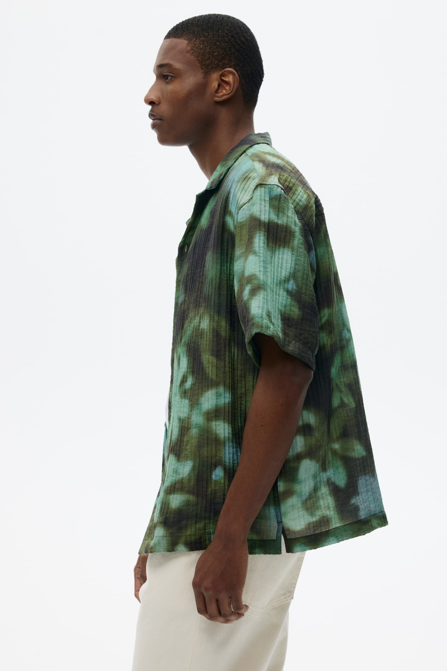 Áo sơ mi cổ hai ve Regular Fit - Màu xanh kaki/Hoa lan - 3