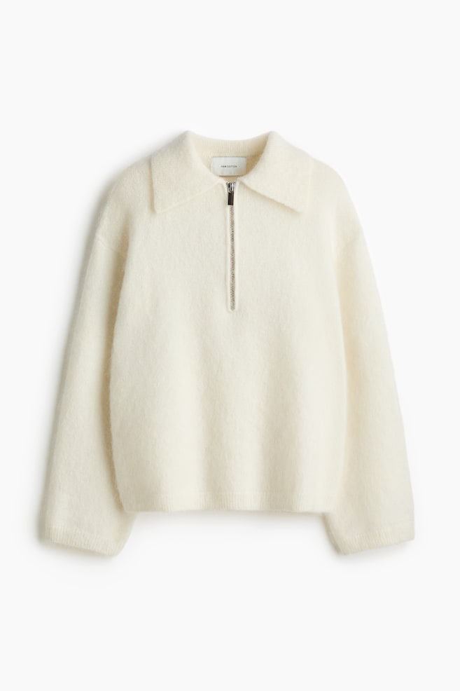 Pullover con mezza cerniera in misto mohair - Crema/Blu acceso/rosso righe - 1