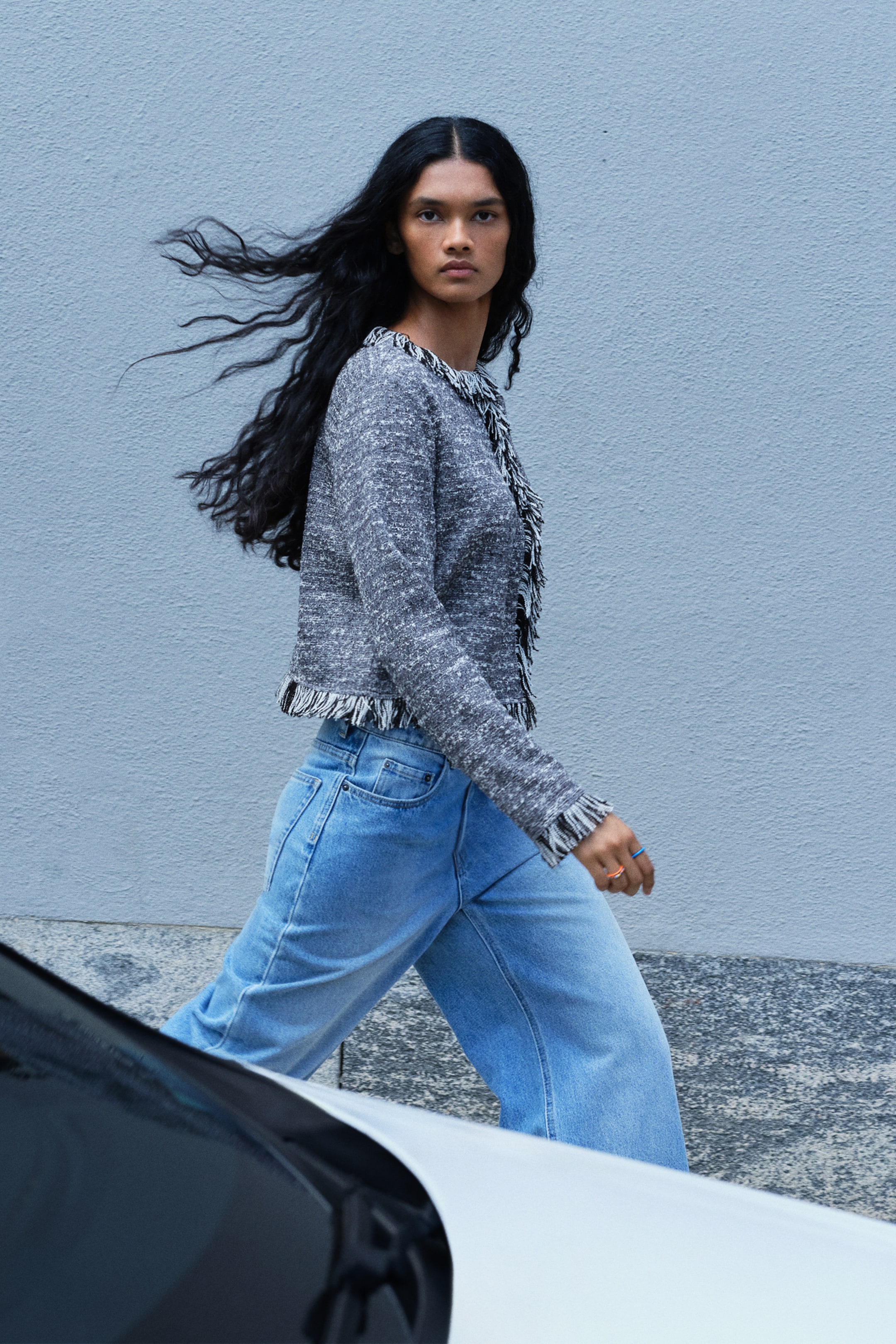 View larger image: Short fringed jacket - Dusty blue marl - Ladies | H&M 1