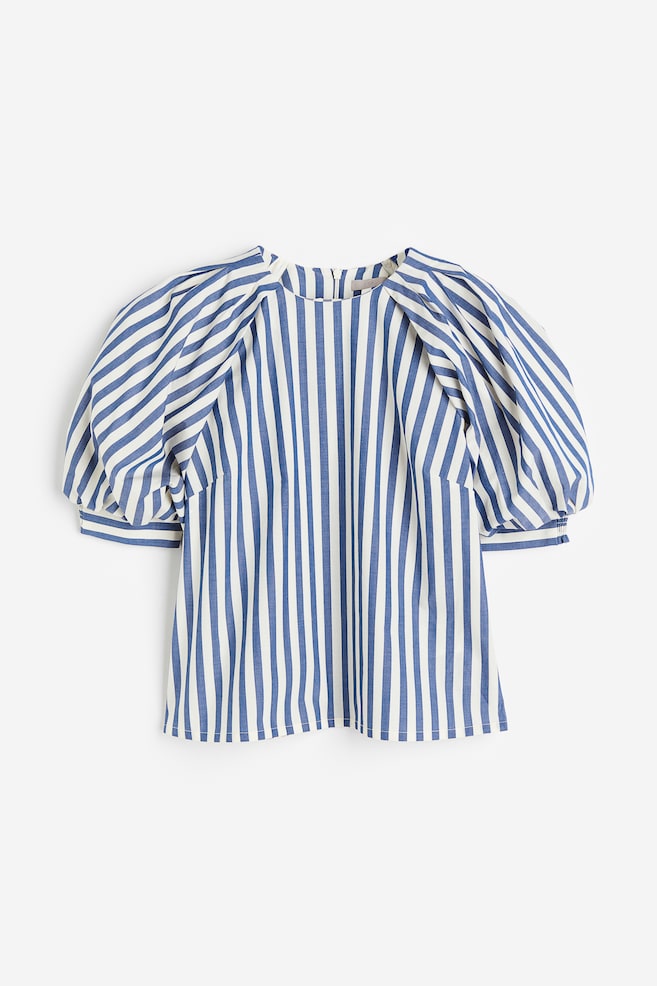 Balloon-sleeved blouse - Blue/Striped - 2