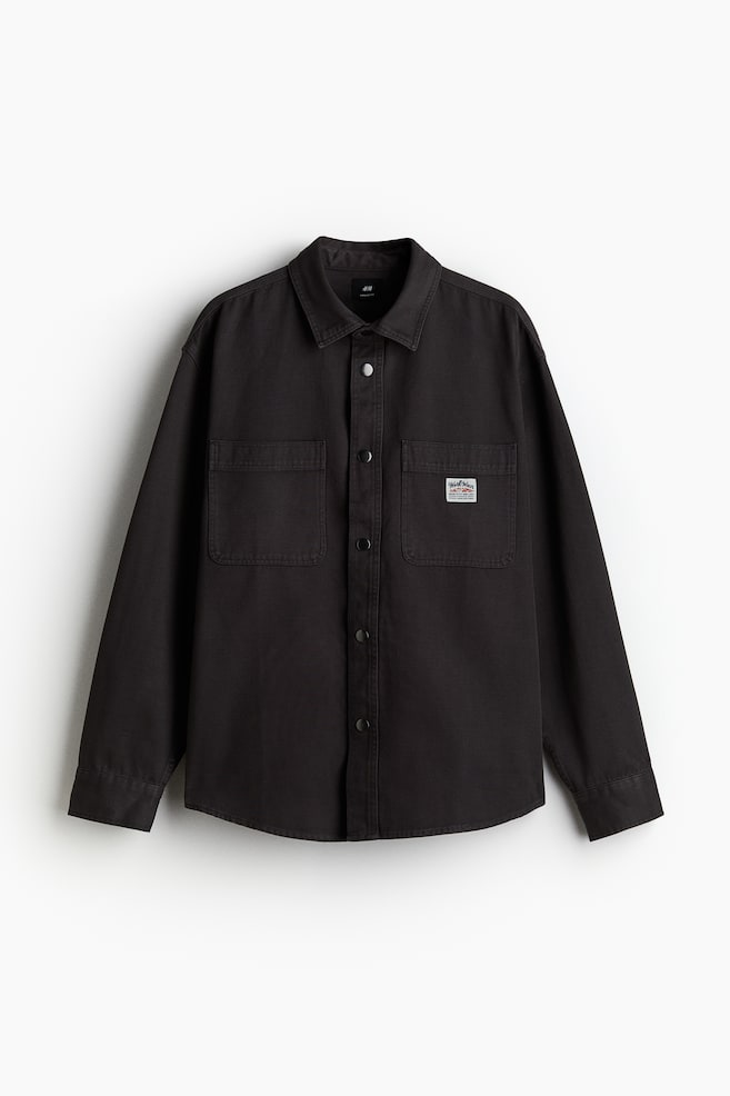 Oversized Fit Canvas Overshirt - Dark grey/Blue/Brown - 1