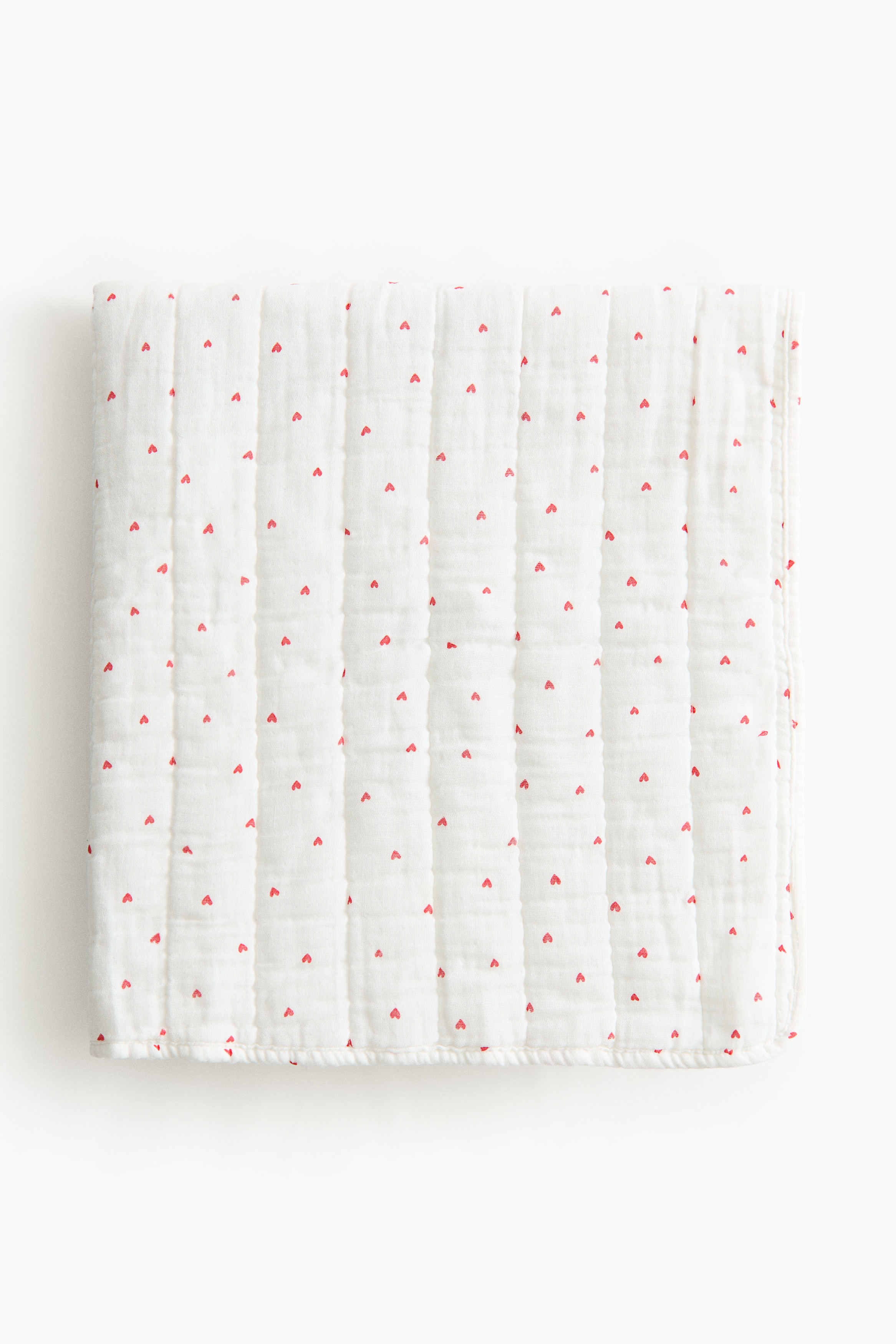 Couverture pour bébé en mousseline matelassée - Blanc/cœurs