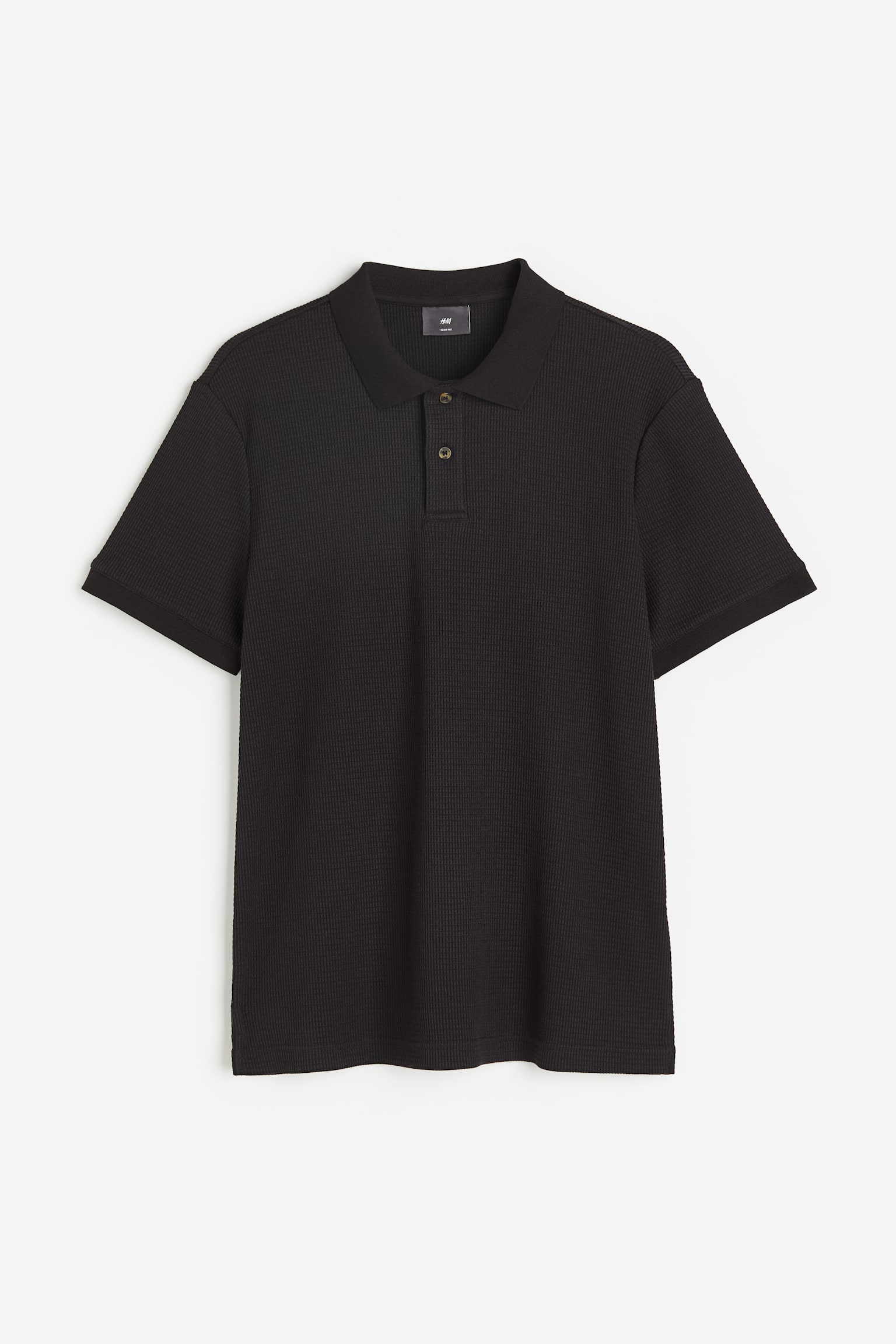 Slim Fit Waffled Polo Shirt - Black/Cream/Dark greige/Light blue - 2