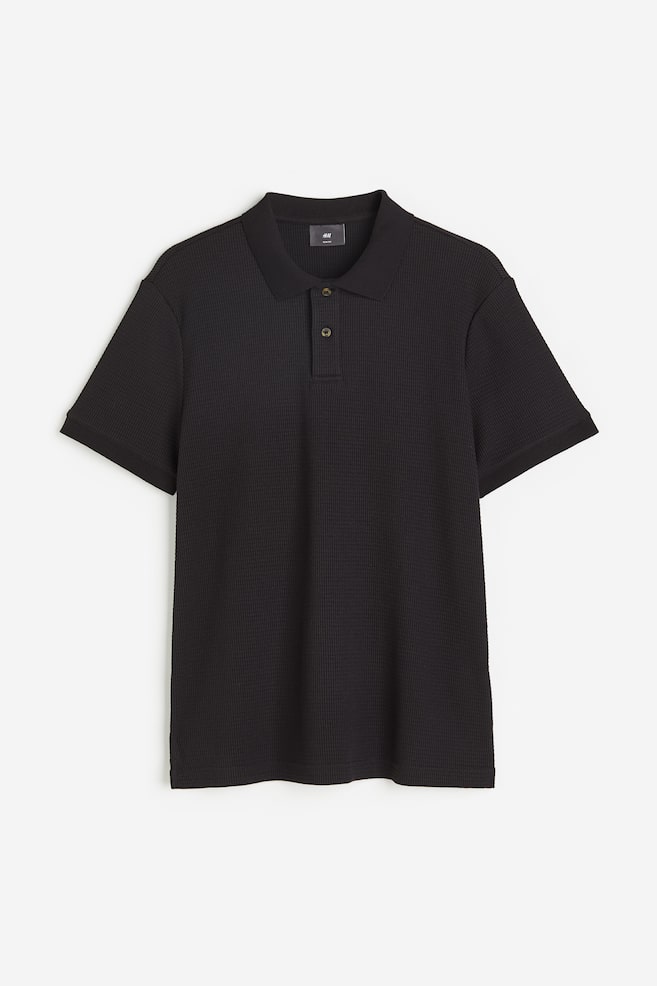 Slim Fit Waffled polo shirt - Black - 2