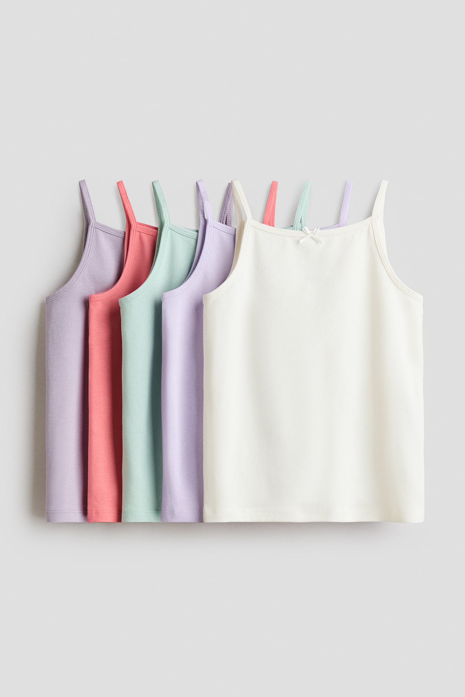 5-pak tanktoppe i jersey - Lyslilla/Hvid/Lysegul/Rosa/Lilla/Lyslilla/Blå/Rosa/Creme/Mørkegrå/Lyseblå/Hjerter