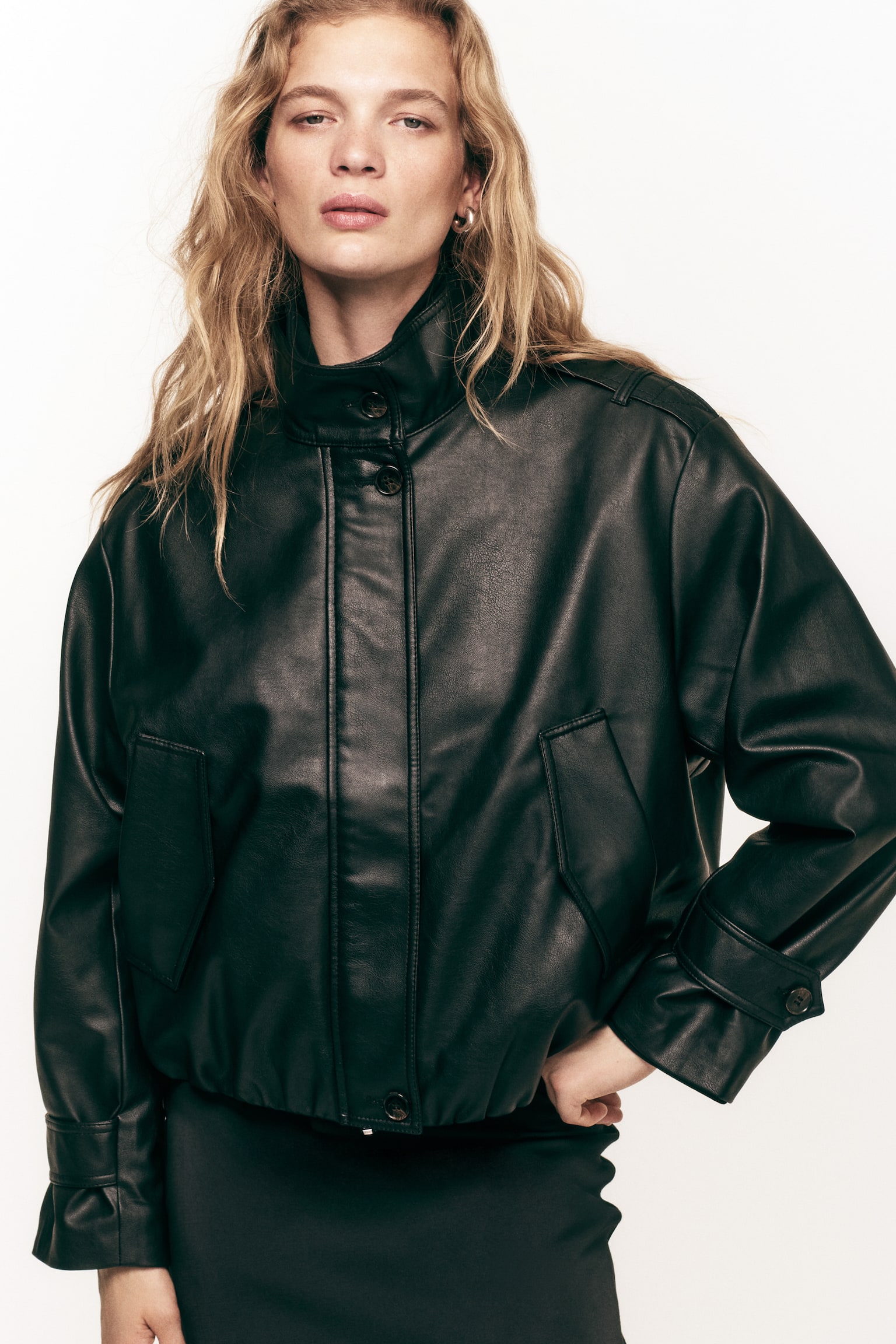Oversized coated jacket - Black - 5