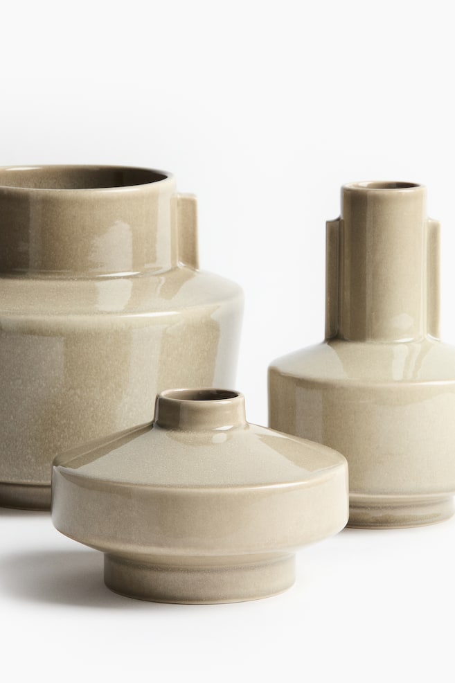 Small Reactive-Glaze Stoneware Vase - Khaki beige/Light pink - 4