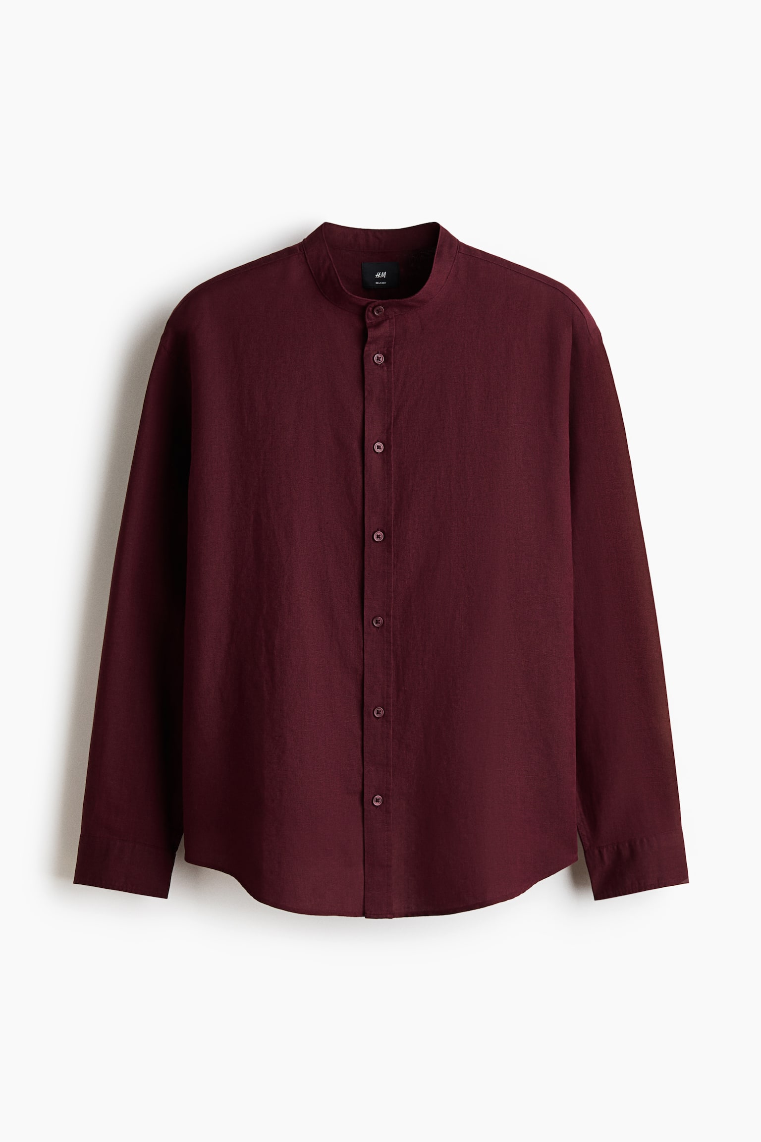 Relaxed Fit Linen-blend shirt - Burgundy/Khaki green/White - 2