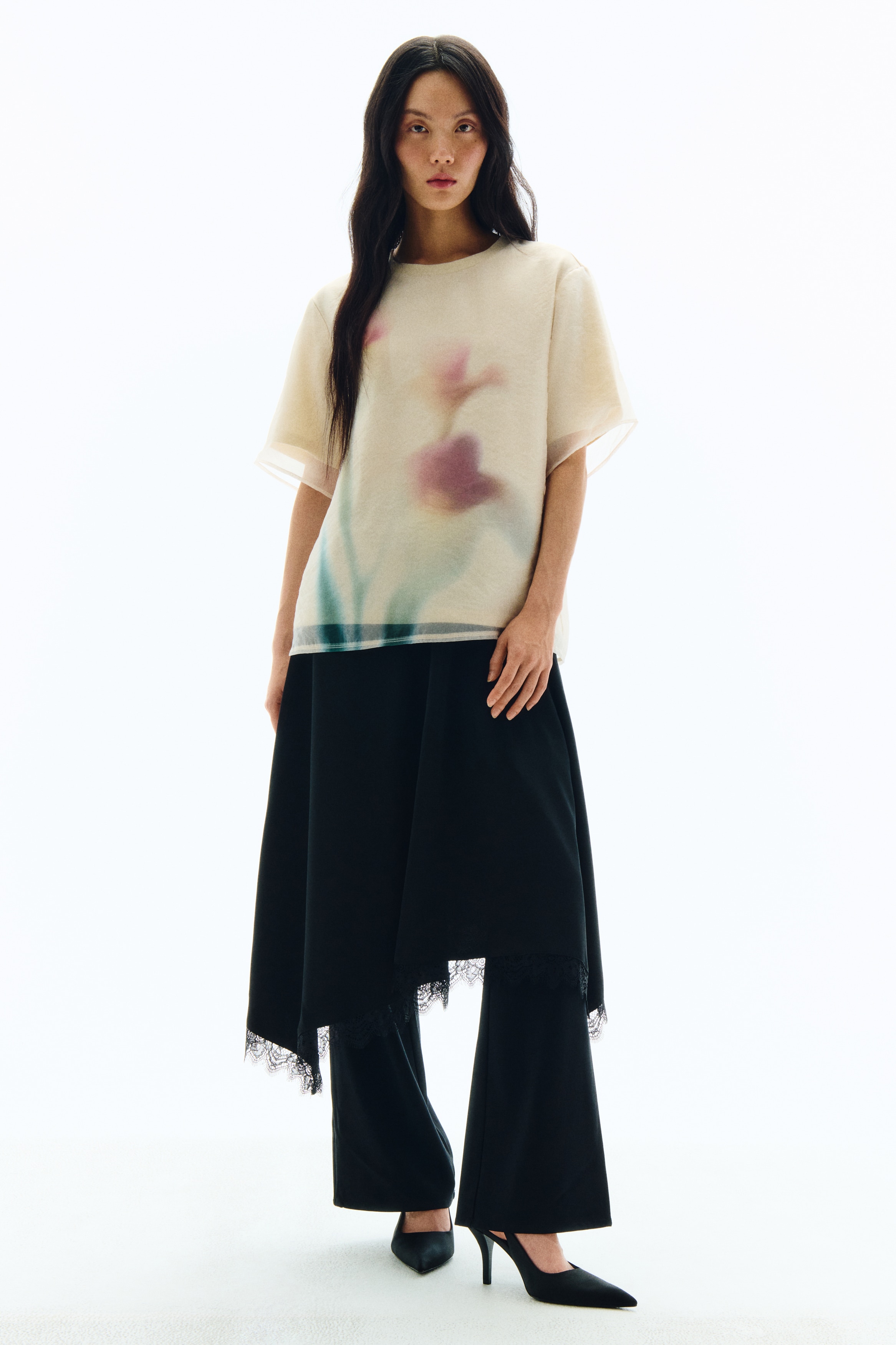 프린트 티셔츠 - 크림/플라워