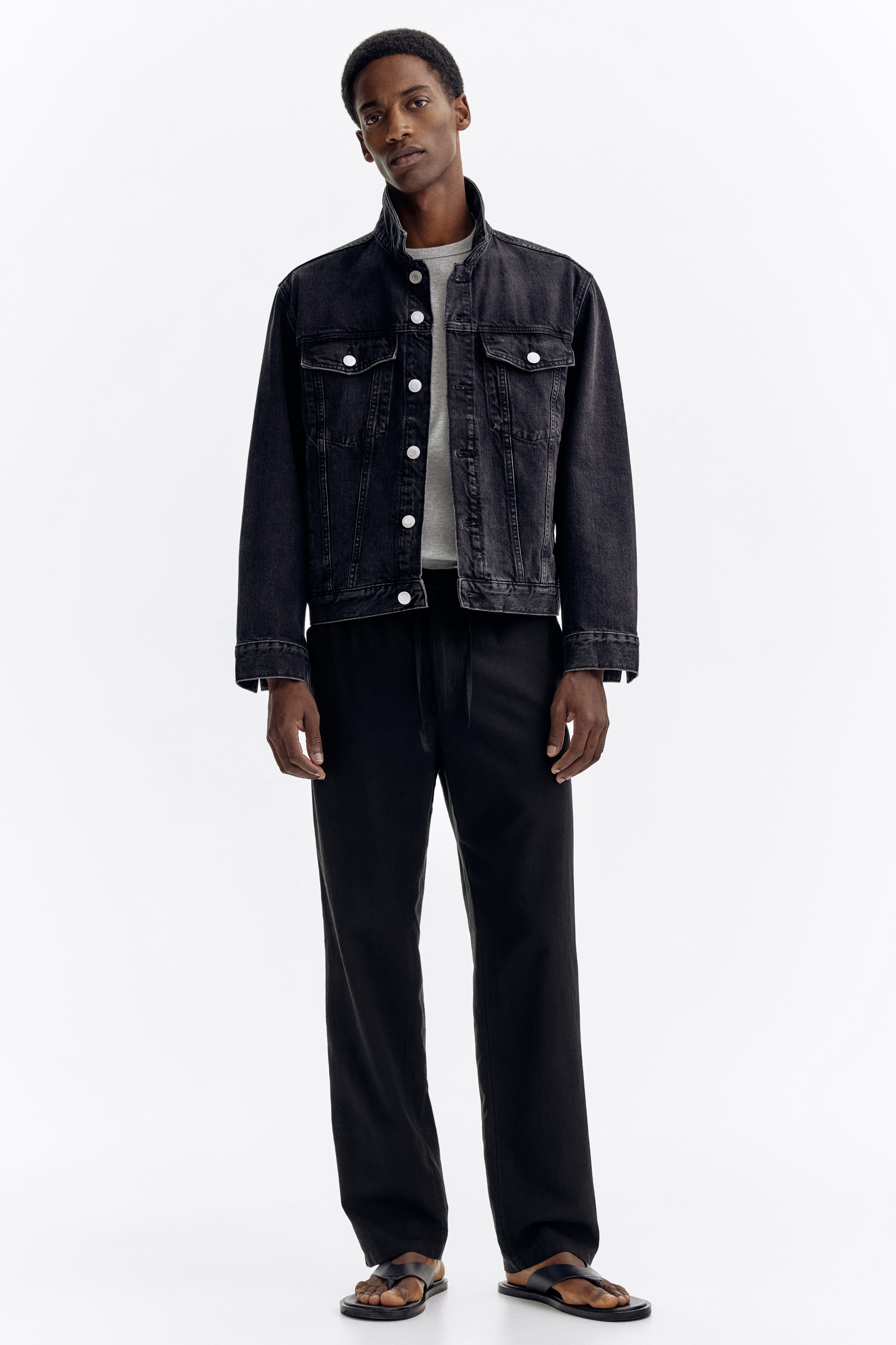 Bukser i hørblanding Regular Fit - Sort/Creme/Hvid/Mørk beige/Salviegrøn/Marineblå