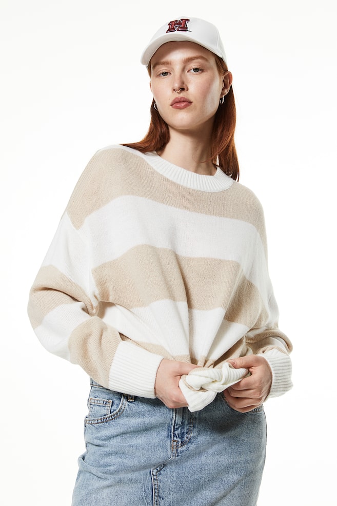 Jacquard-knit jumper - Light beige/Striped/Cream/Striped/Cream/Striped/Cream/Striped/dc/dc - 1