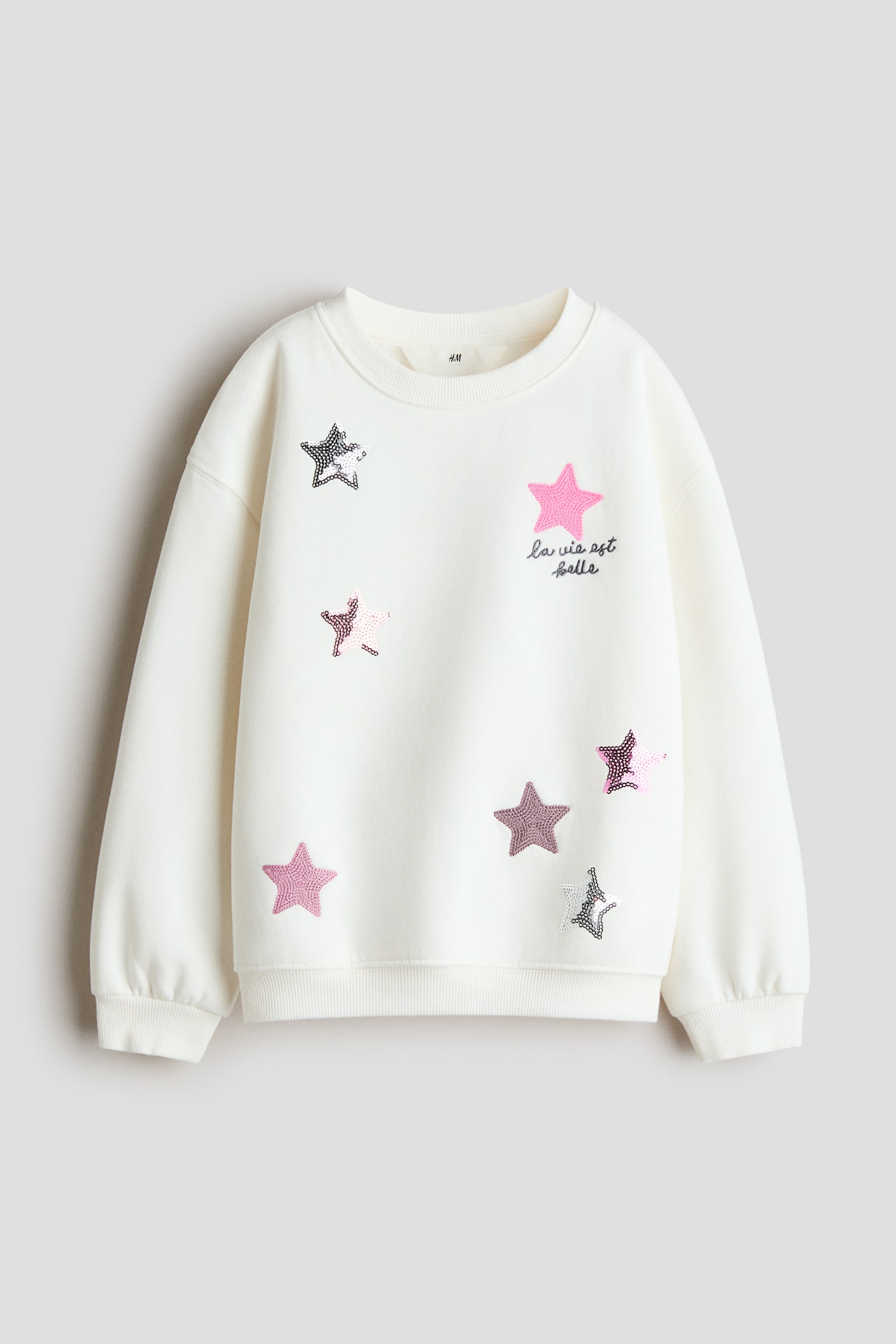 Motif-Detail Brushed-Inside Sweatshirt - Ivory/stars/Taupe melange/Pegasus/Light gray melange/Mon Amie/Dark brown/Amour/Powder pink/teddy bear/Light turquoise/Paris/Yellow/heart/White/cherries/Light pink/strawberries/Ivory/Milan - 1