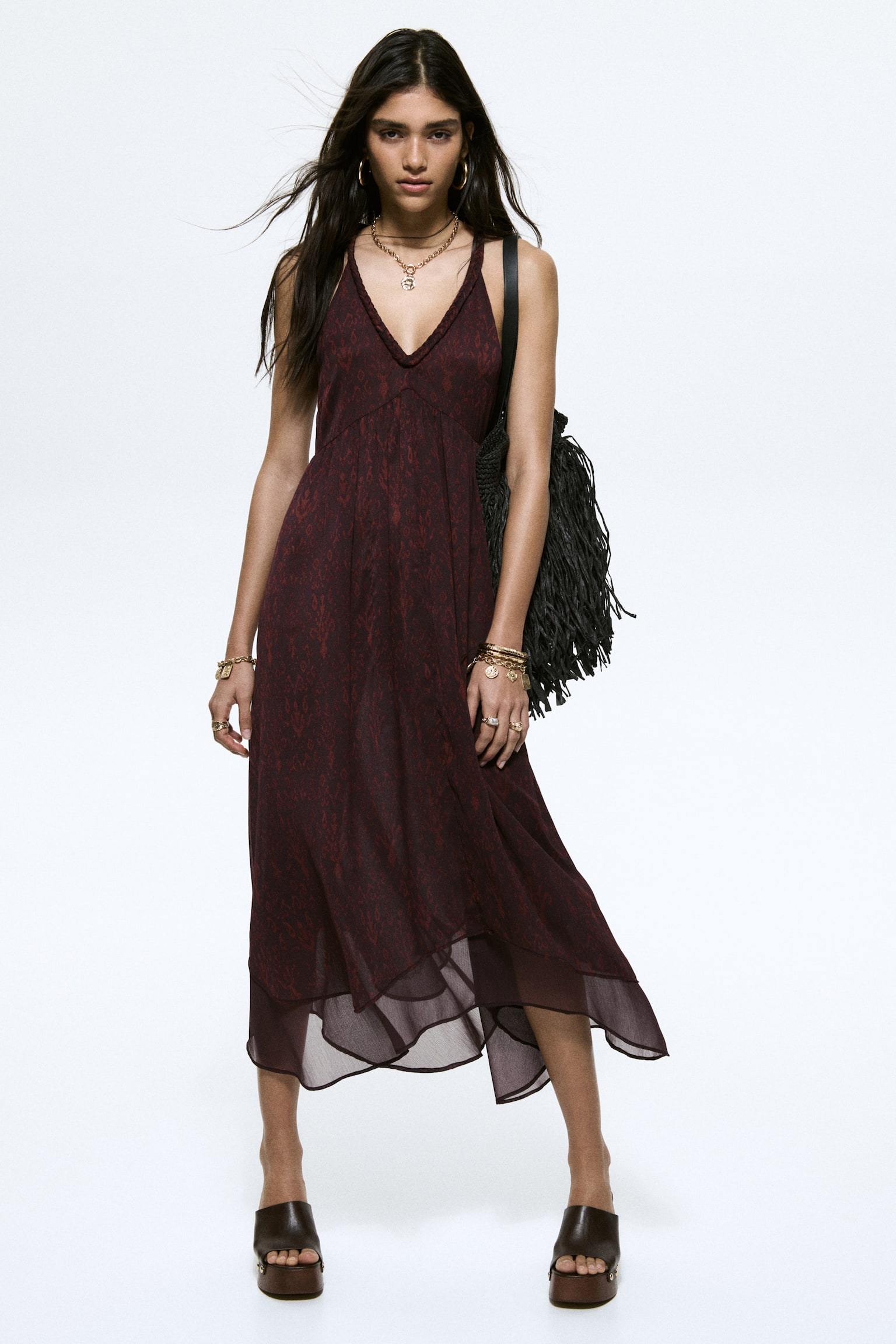 Chiffon maxi dress - Dark brown/Patterned - 6