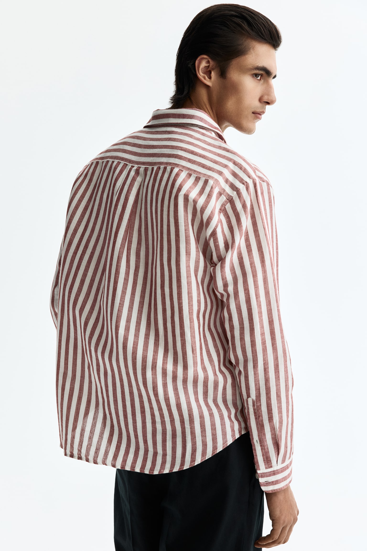 Relaxed Fit Linen-blend shirt - Rust red/Striped/Light blue/White/Light blue/Striped/Light beige/Dark khaki green/Dark brown - 4