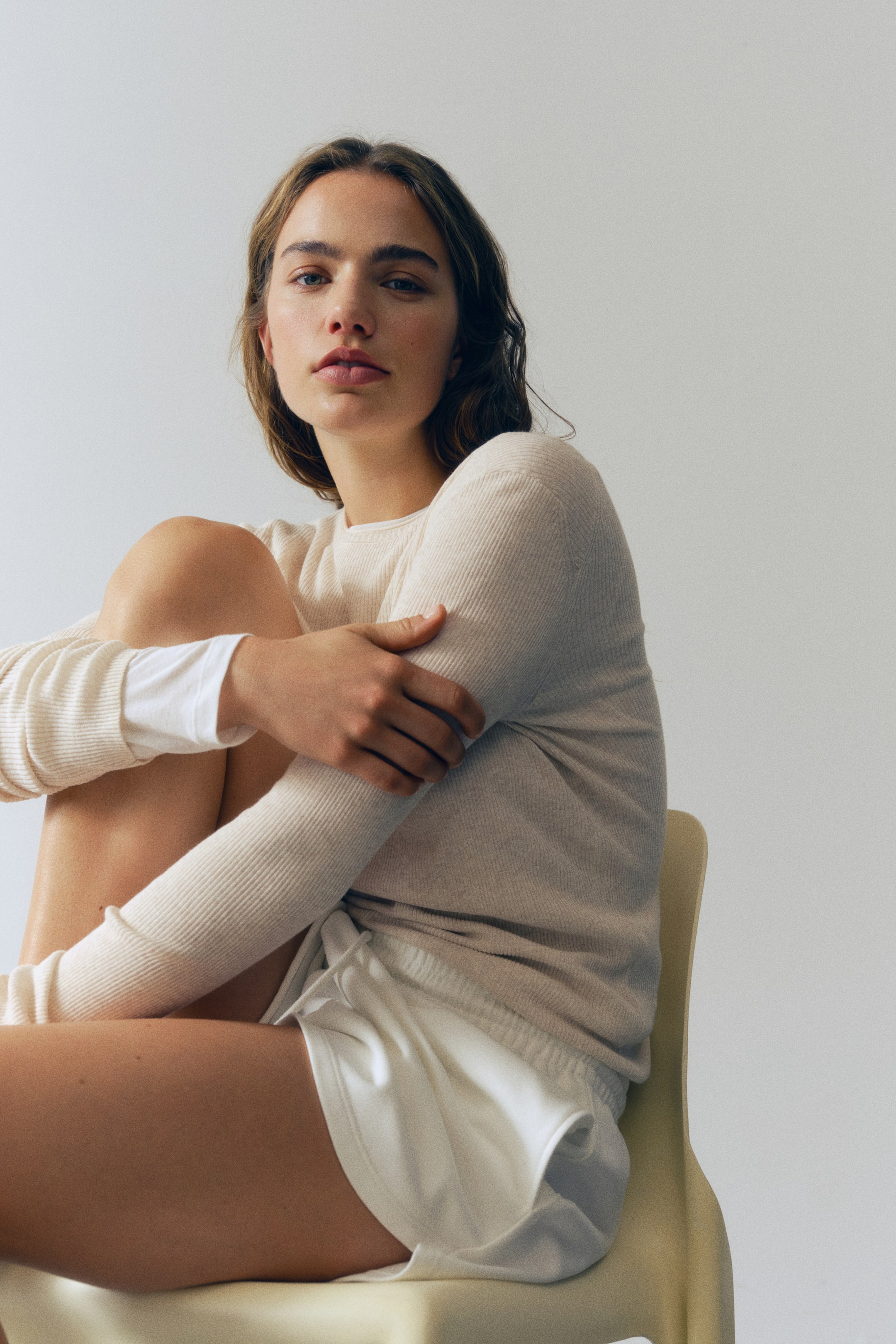 Rib-Knit Long-Sleeved Top