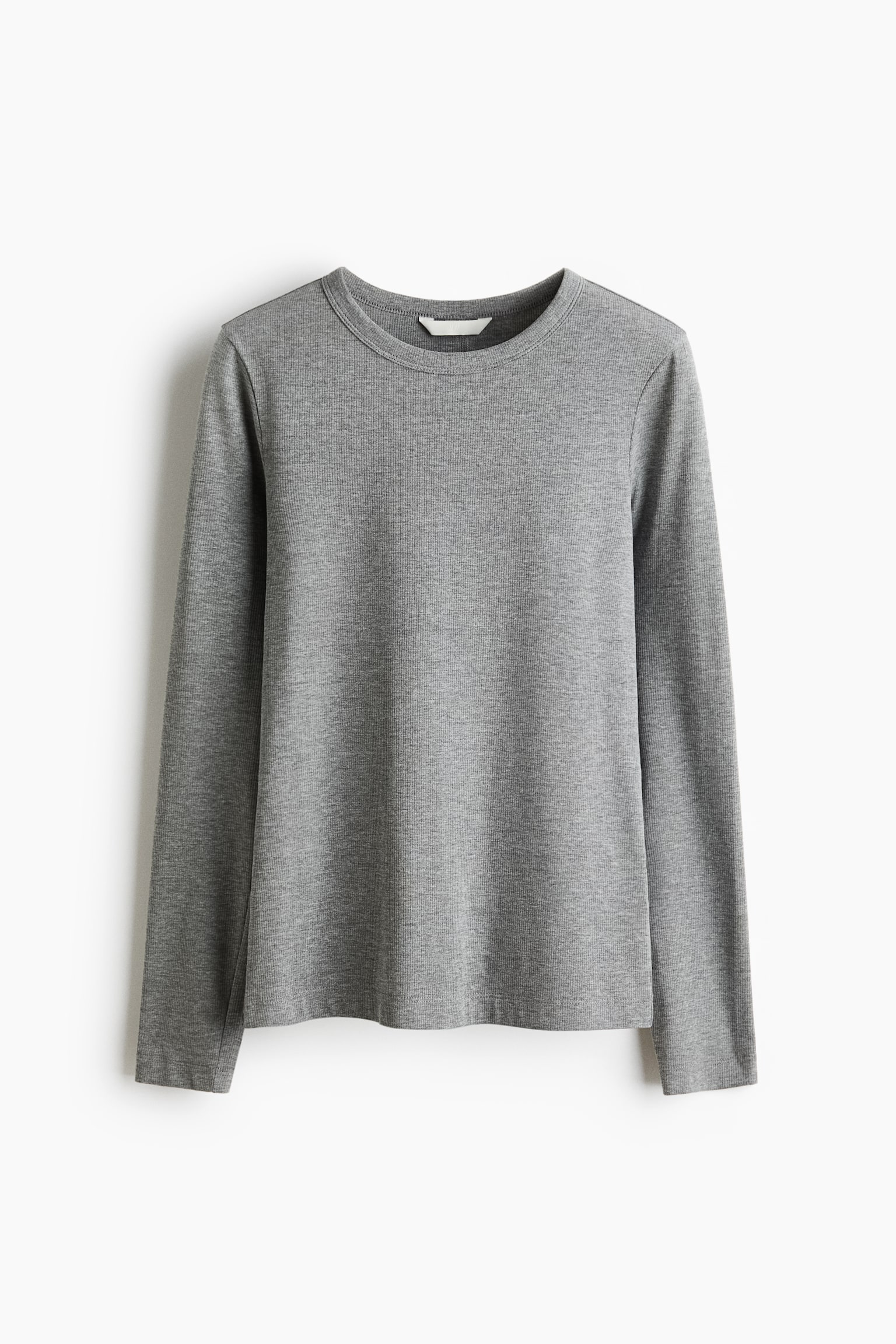 Long-Sleeved Ribbed Top - Gray melange/Cream/striped/White/Dark dusty purple/Dark khaki green