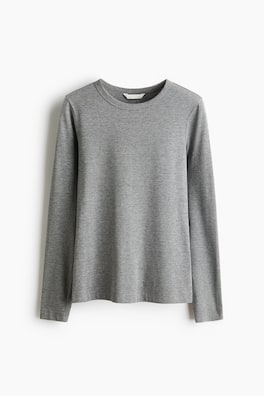 Ribbad topp med lång ärm