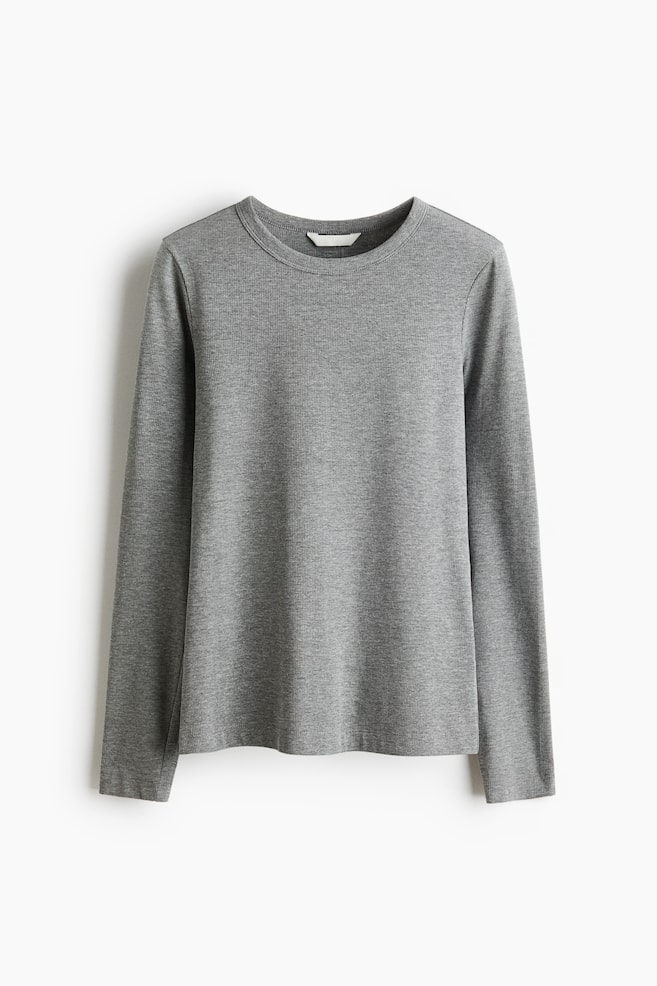 Geripptes Langarmshirt - Graumeliert/Weiß/Dunkles Mattlila/Cremefarben/Gestreift/Grün/Dunkles Khakigrün - 1