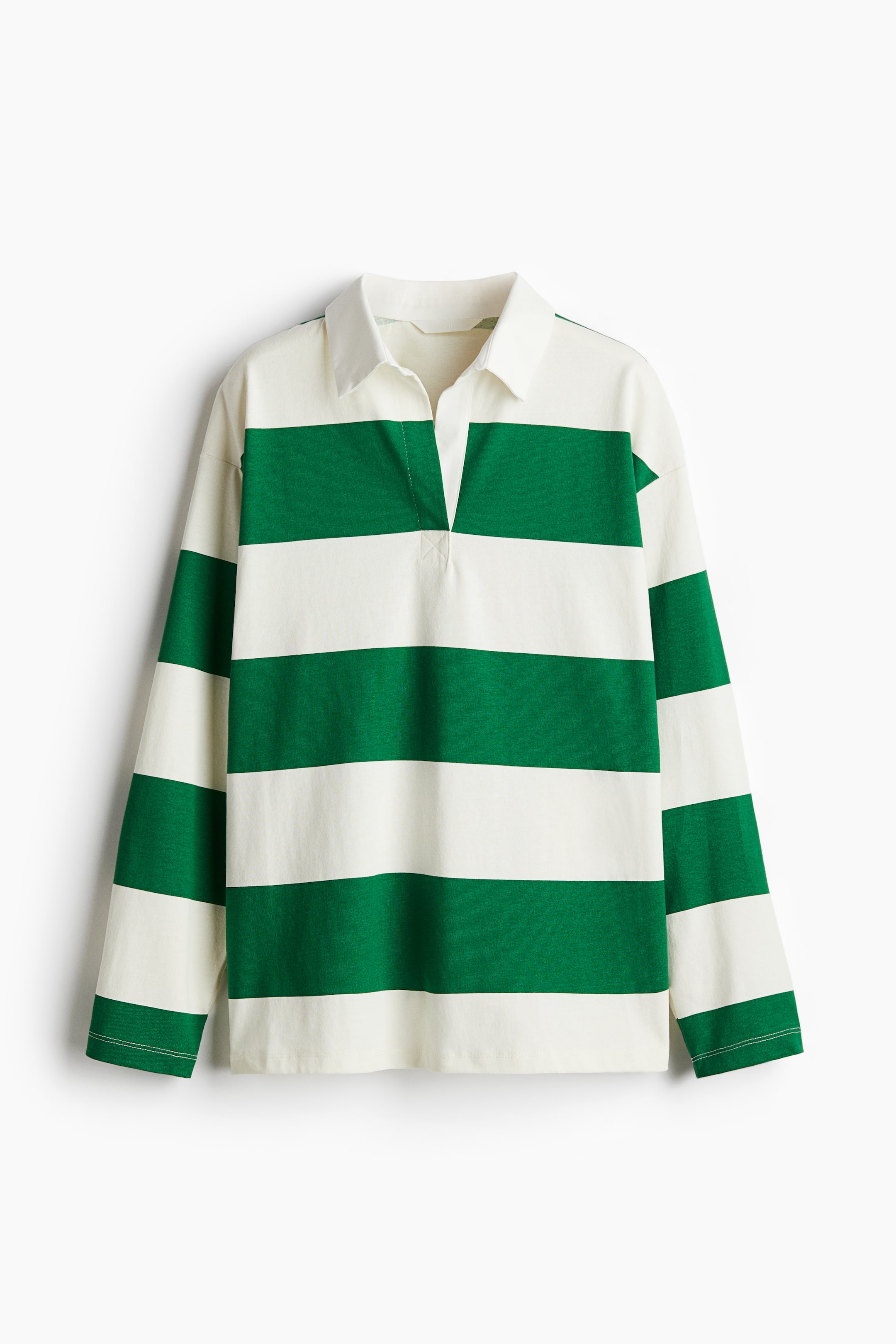 Loose-fit polo shirt - Cream/Green striped - Ladies | H&M 5