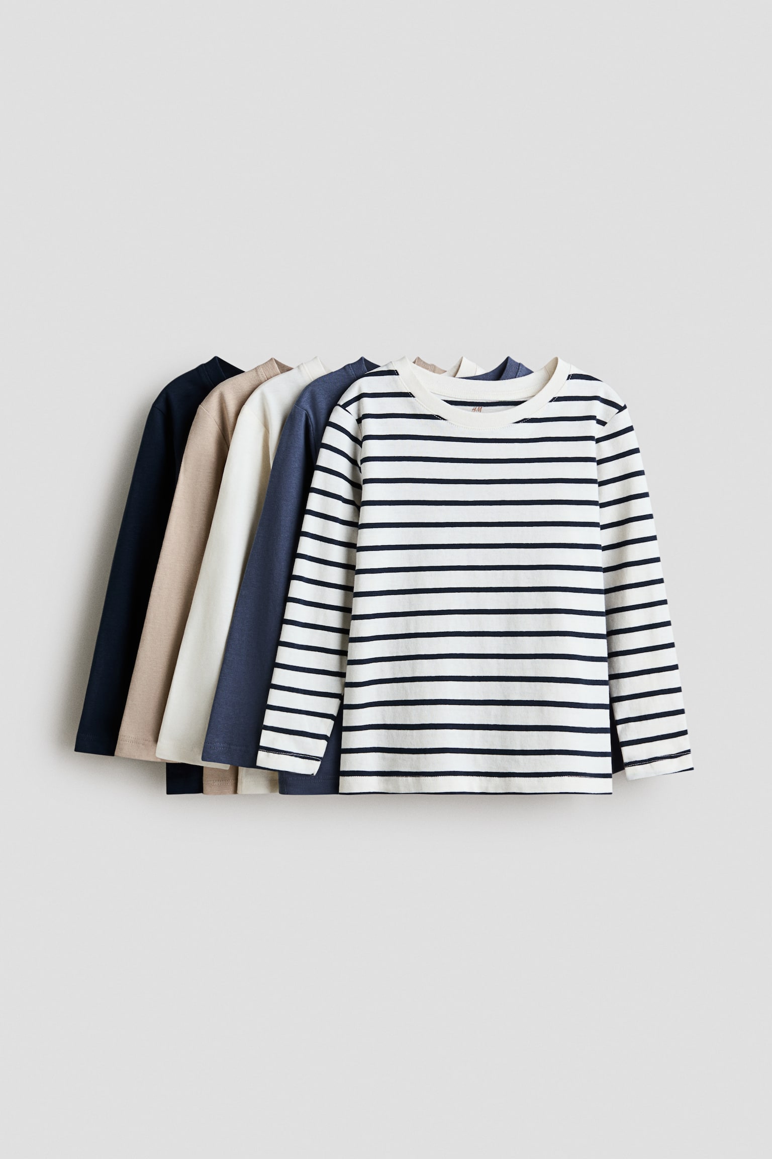5-pack long-sleeved T-shirts - Navy blue/Striped/Green/Striped/Blue/Grey/Navy blue/Light grey marl/White/Blue/Red/Light blue/Striped/Dark green/Striped/Blue/Striped