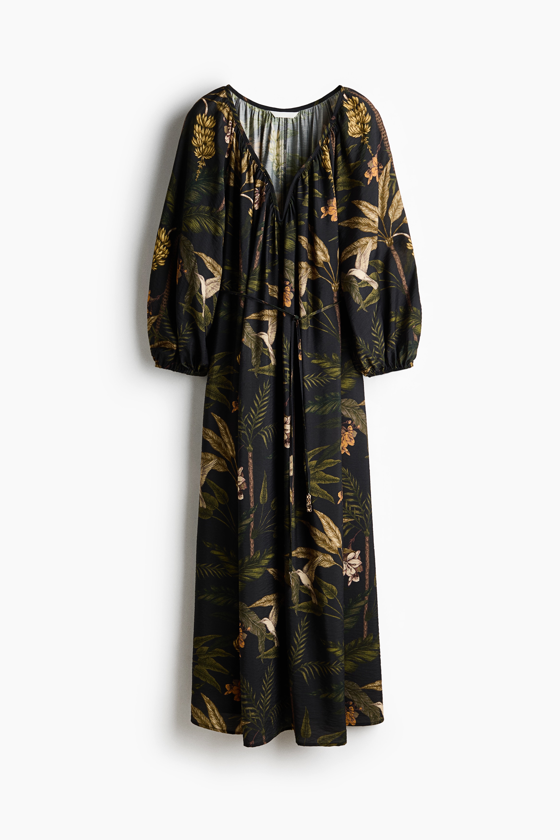 Oversized tunic dress - Black/Floral/Light beige/Patterned