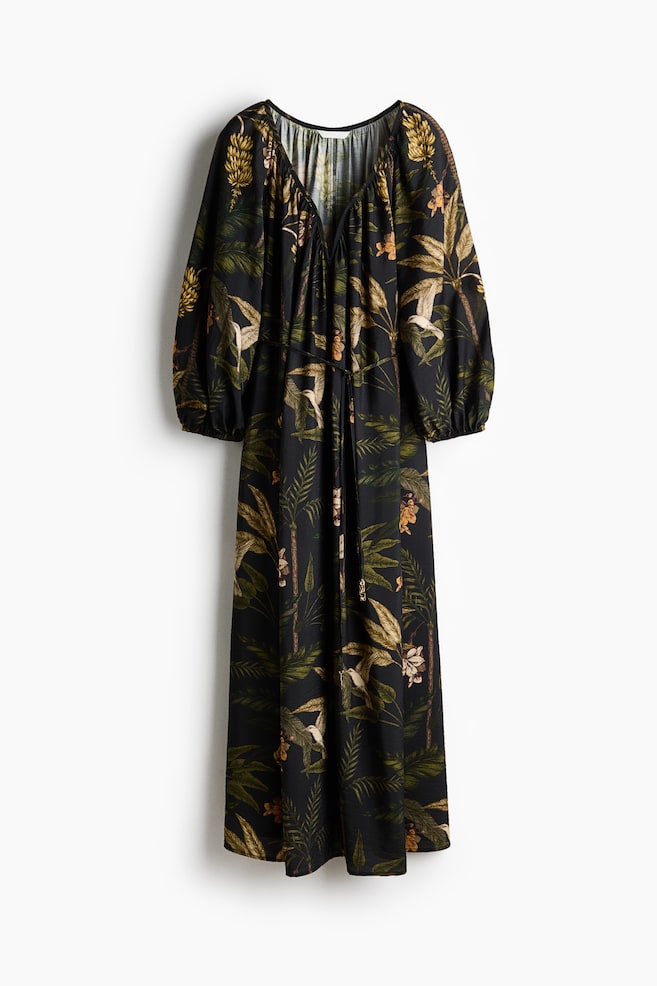 Oversized tunic dress - Black/Floral/Dark brown - 1