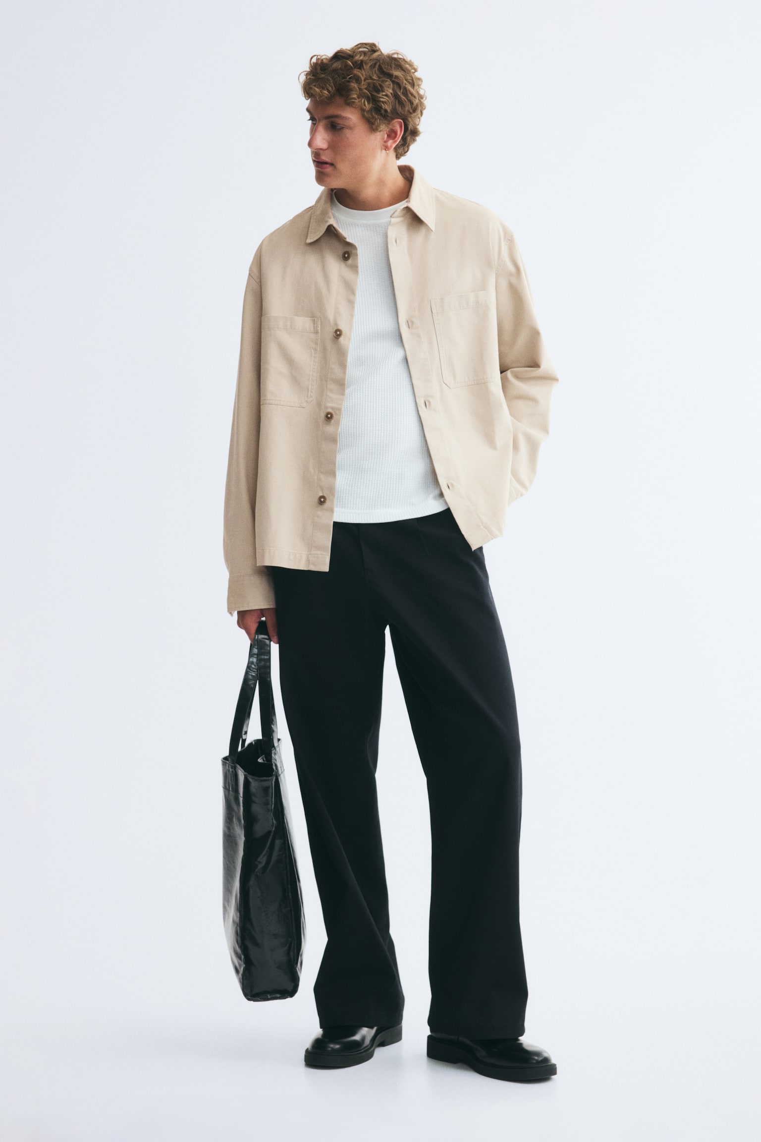 Мужская рубашка H&M Cotton Overshirt, цвет: Бежевый — фото 2