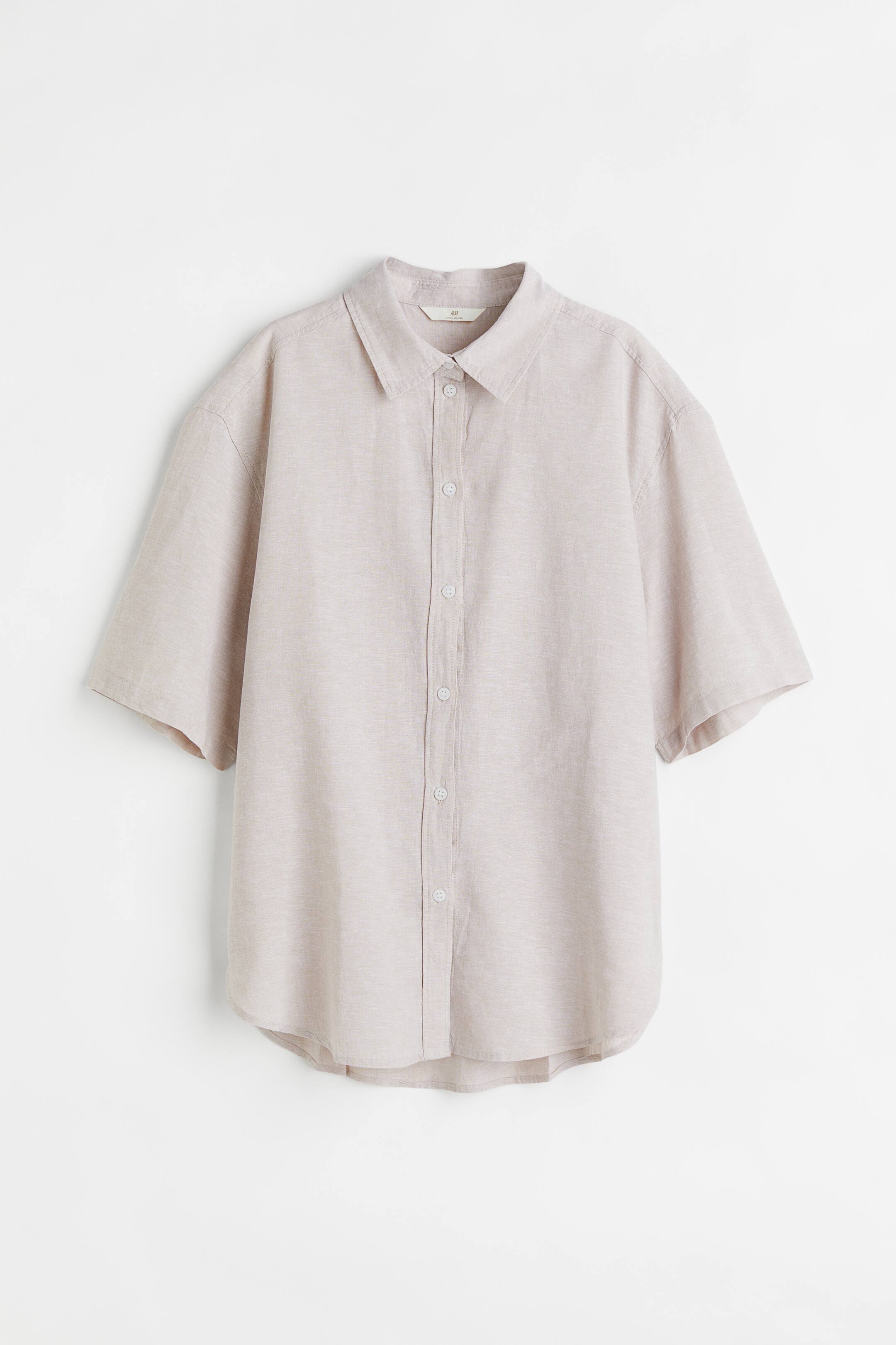 View larger image: Short-sleeved linen-blend shirt - Light beige - Ladies | H&M 1