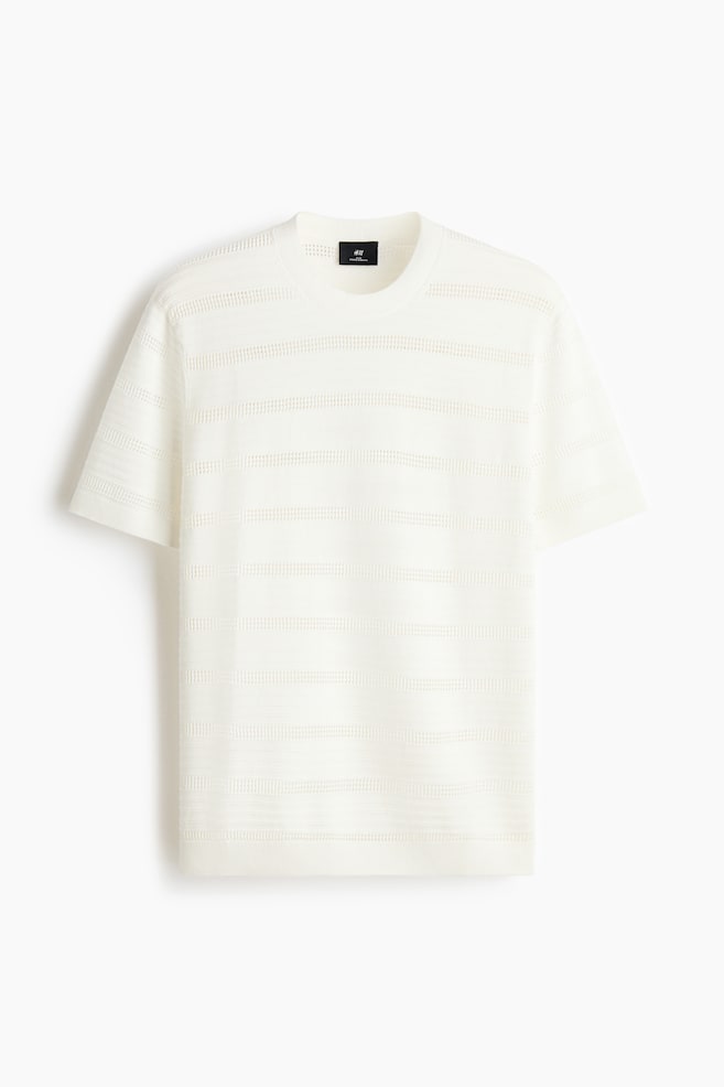 Slim-Fit Knit T-Shirt - Cream/Dark brown - 1
