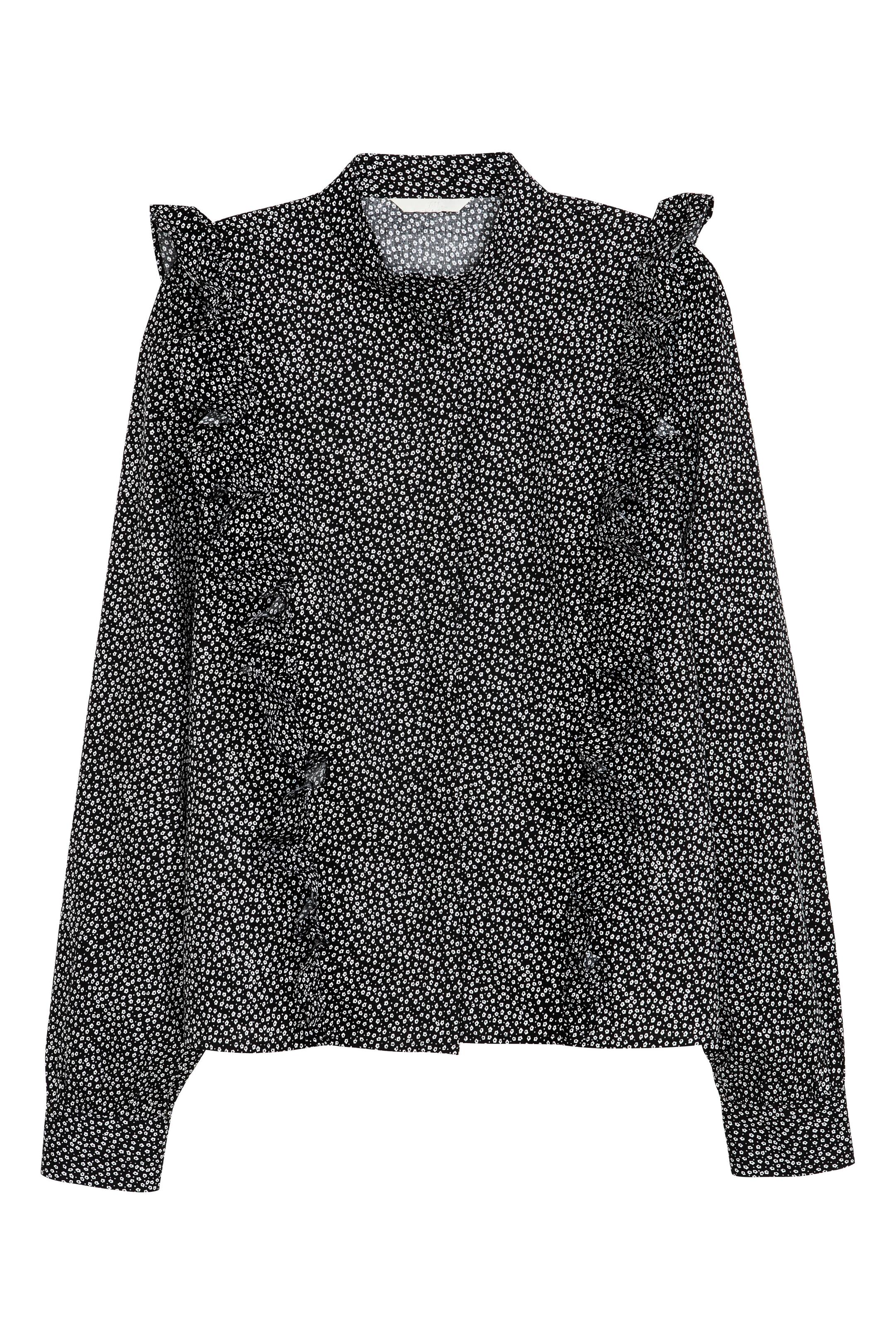 Agrandir l'image: Blouse volantée à motif - Noir/fleuri - FEMME | H&M FR 1