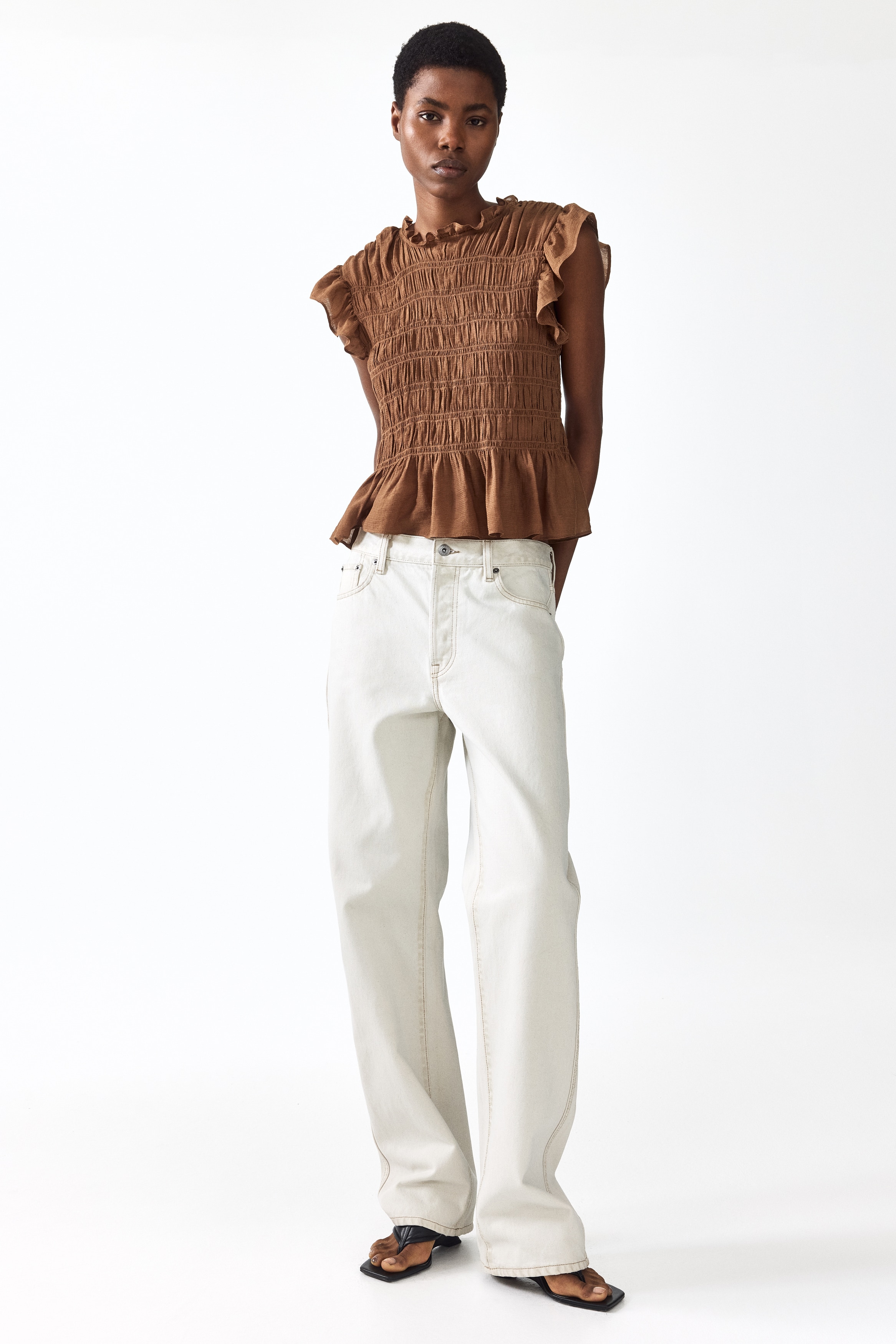 Women's Brown Smocked Peplum Top | H&M US