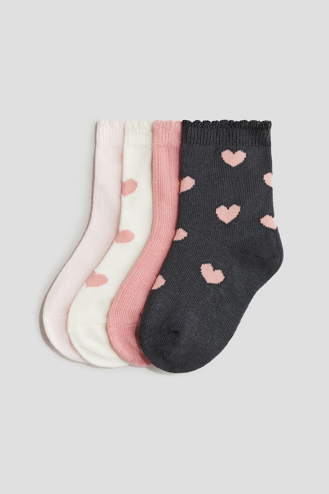 4-pack Socks - Pink/hearts/Beige/animals/Cream/teddy bears/Beige/leopard print/Light pink/cherries/Dusty green/frog/Blue/cars/Dark blue/car/Light green/vehicles/Blue/boats/Light pink/cat/Light green/cherries/Beige/animals - 1