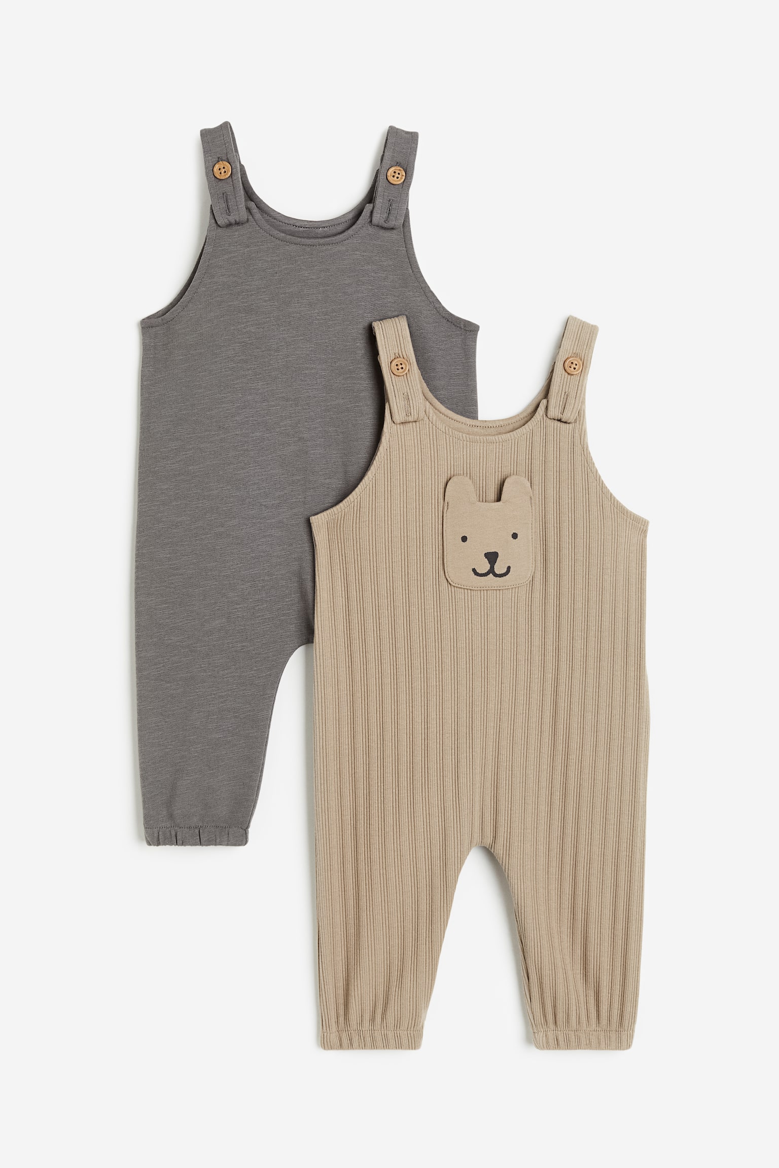 2-pack Cotton Dungarees - Beige/Bear/Brown/Animals - 1